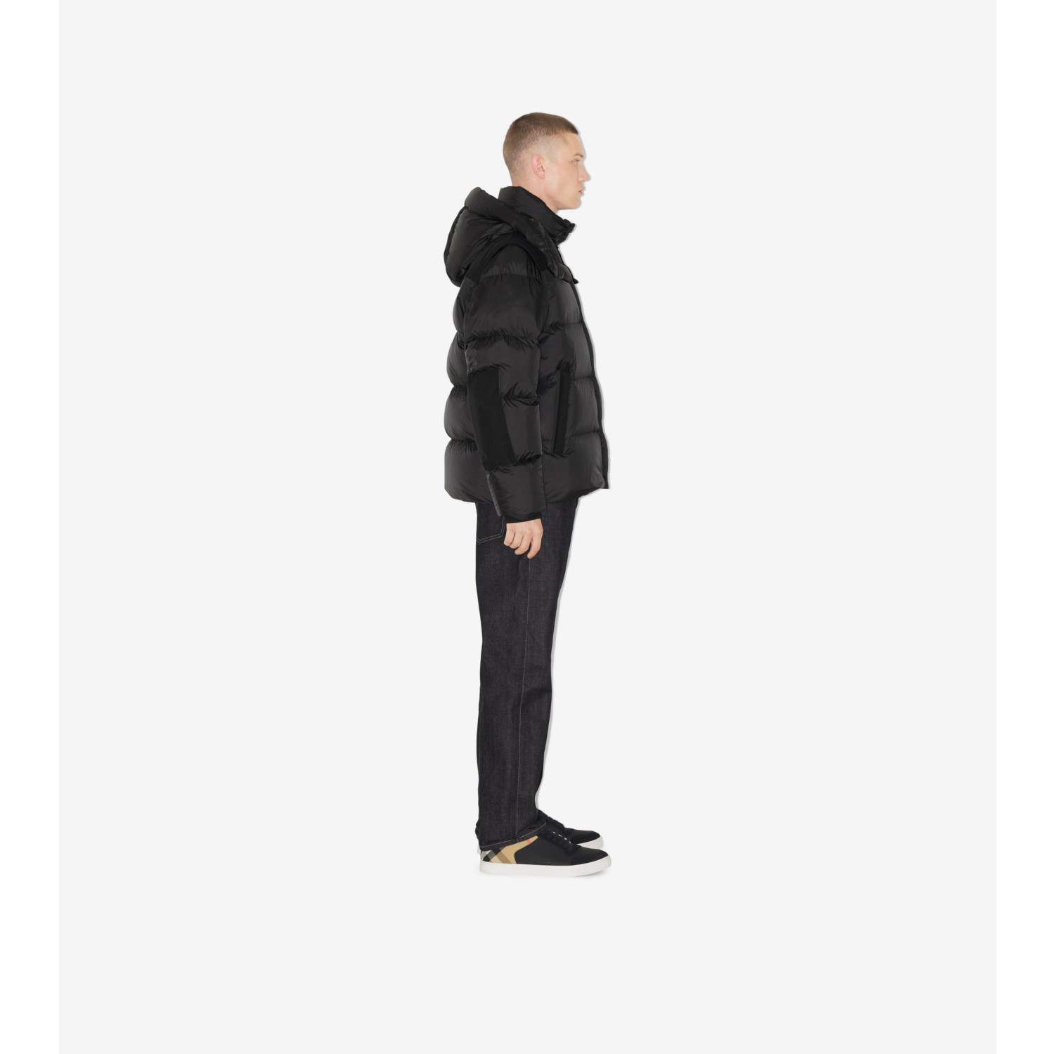 Detachable Sleeve Nylon Puffer Jacket in Black - Men