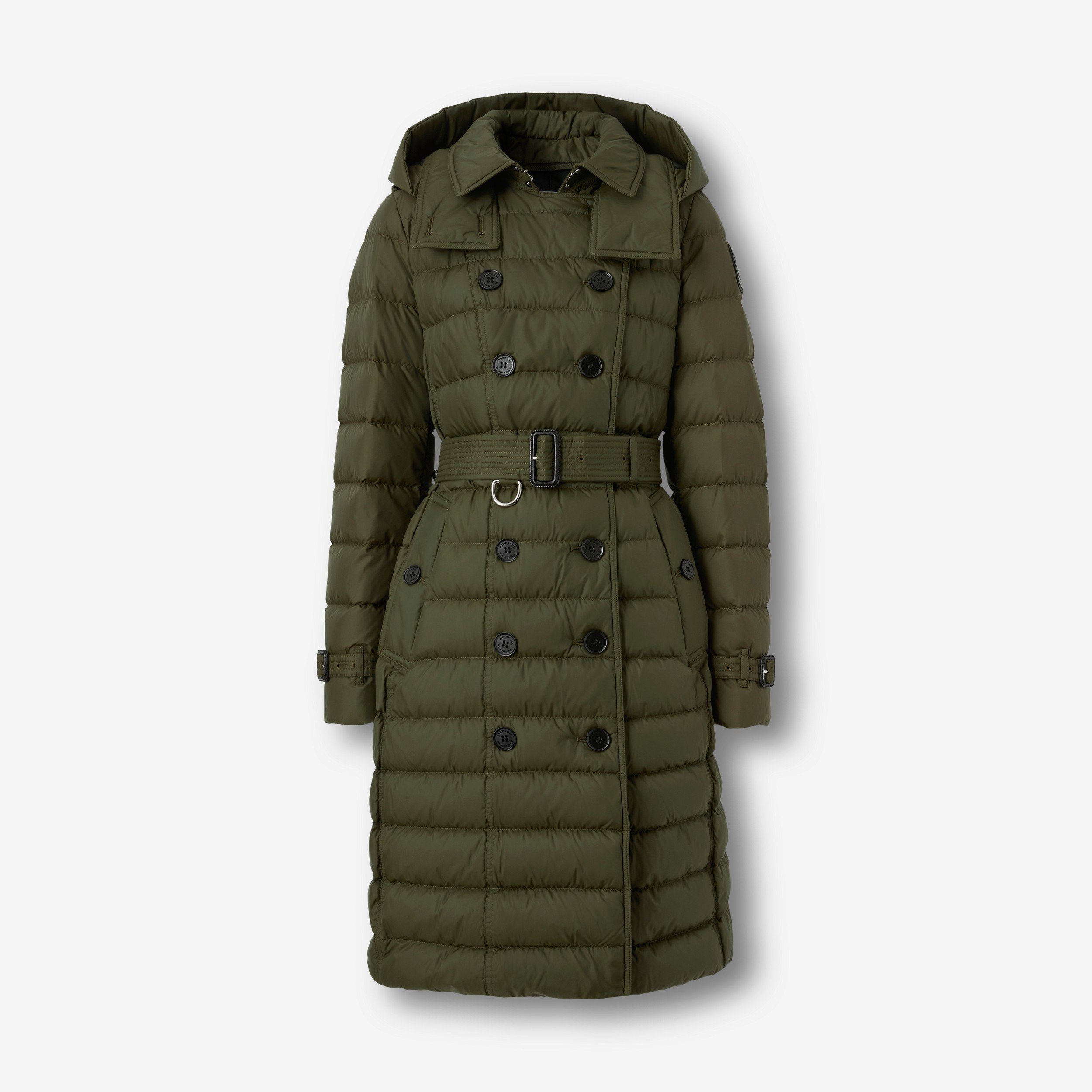 Detachable Hood Nylon Belted Puffer Coat in Dark Olive - Women | Burberry® Official - 1