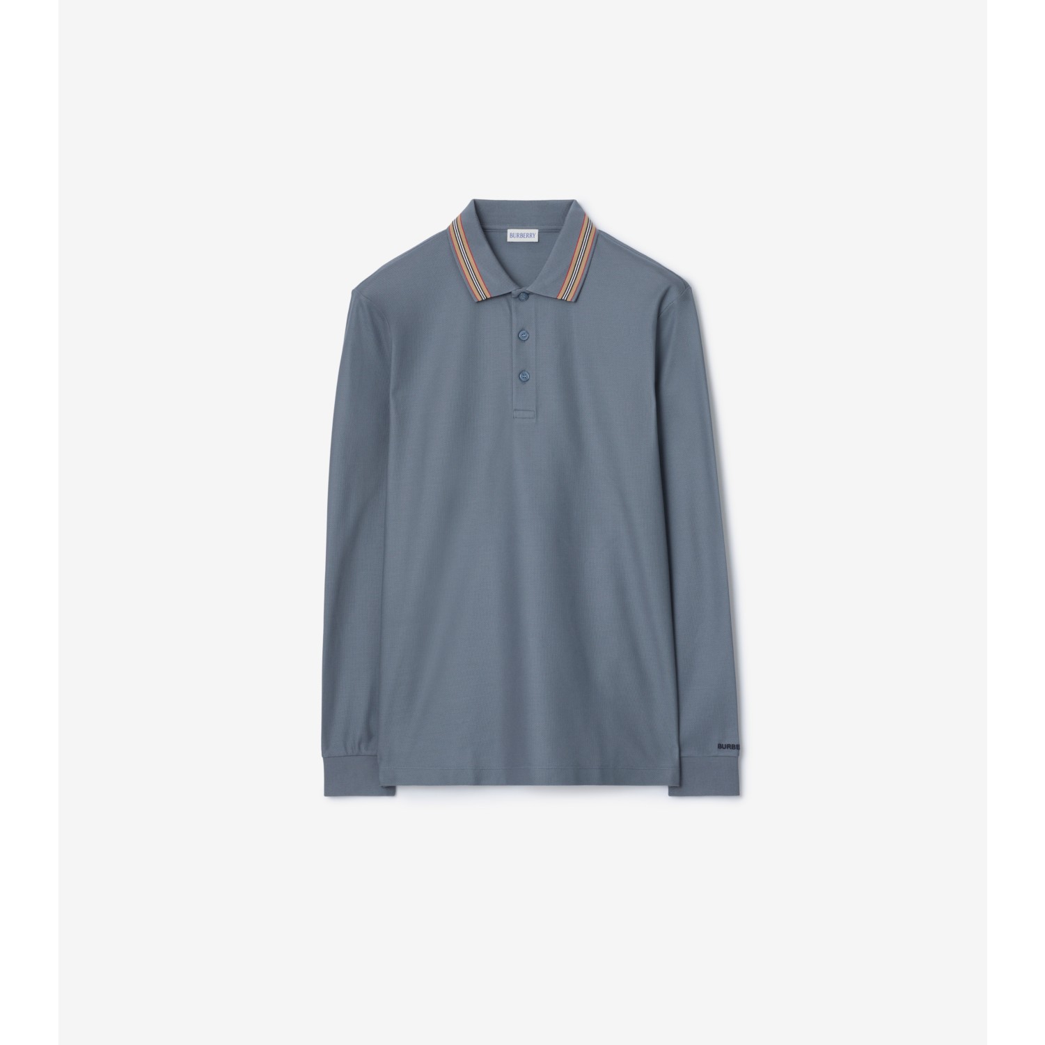 Long-sleeve Cotton Polo Shirt in Carbon blue - Men | Burberry® Official
