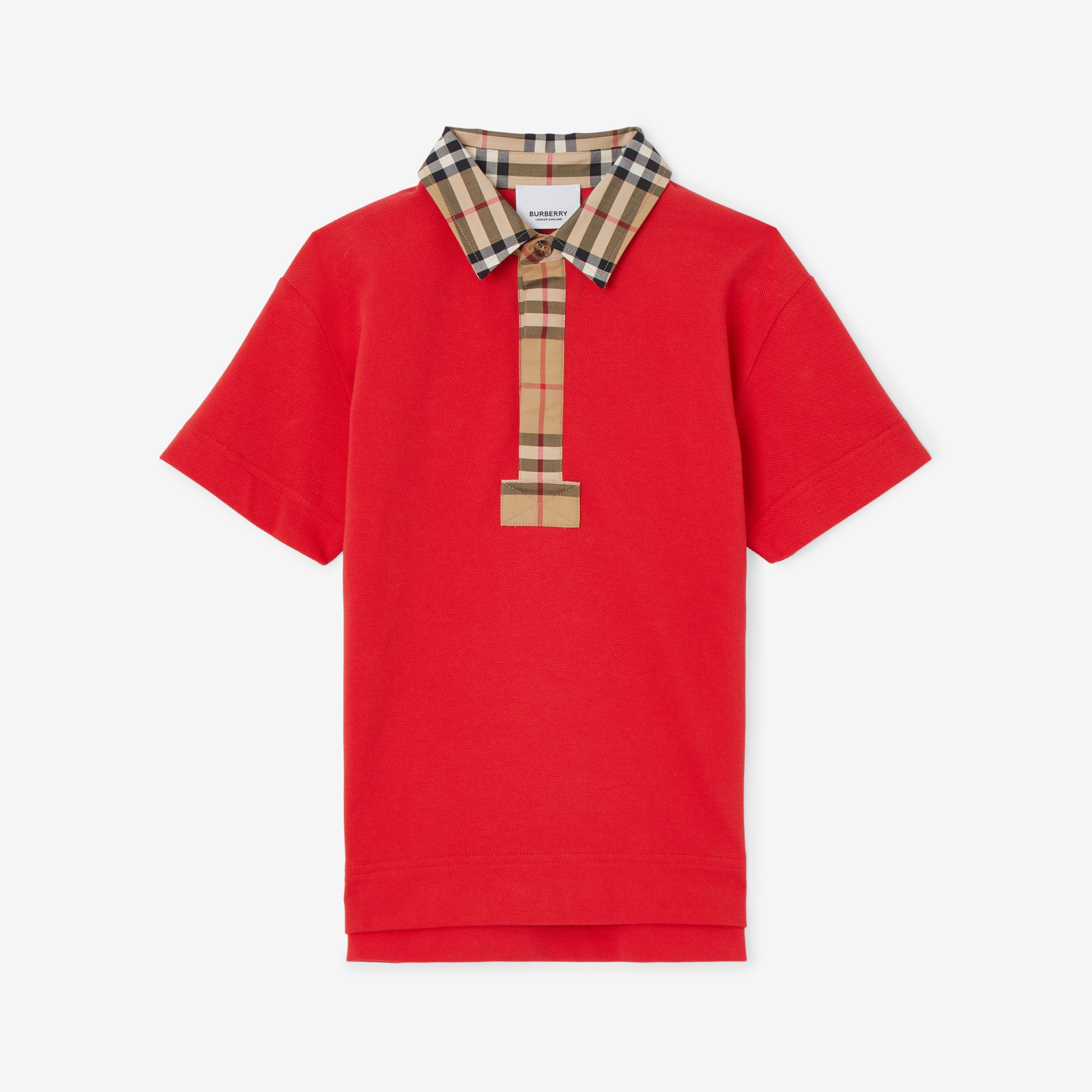 Vintage Check Trim Cotton Piqué Polo Shirt in Bright Red | Burberry®  Official