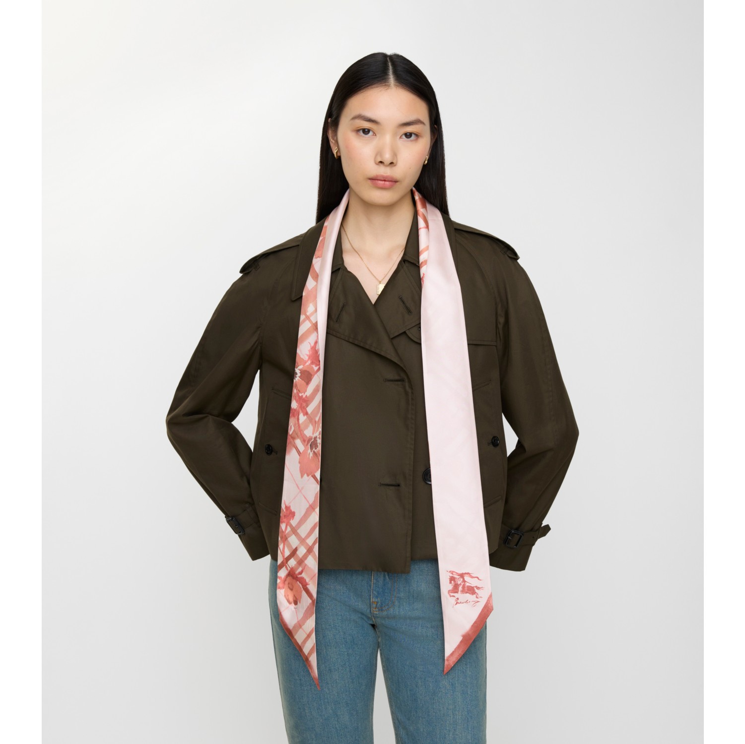 Skinny Watercolour Check Silk Scarf in Quartz pink | Burberry® Official