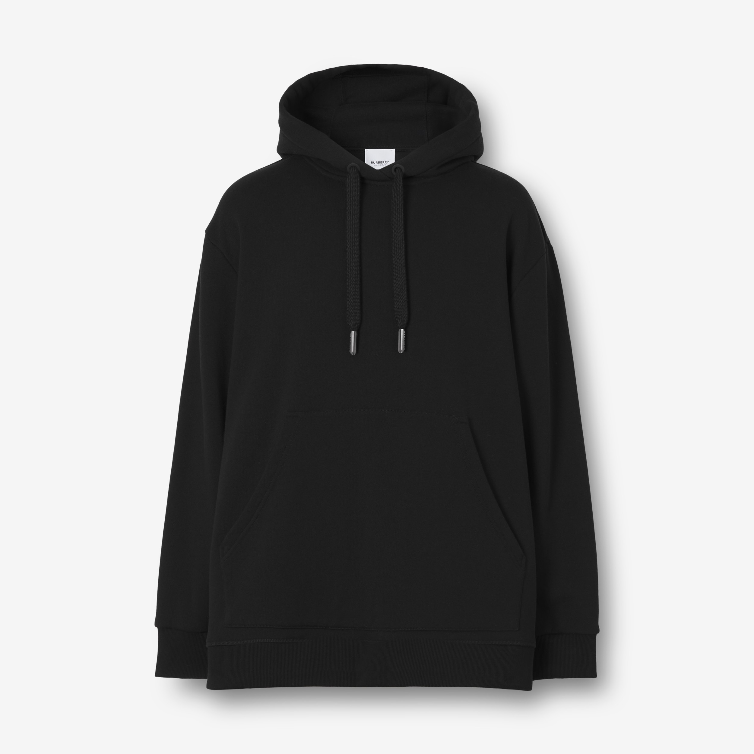Check Panel Cotton Oversized Hoodie in Black - Women | Burberry® Official - 1