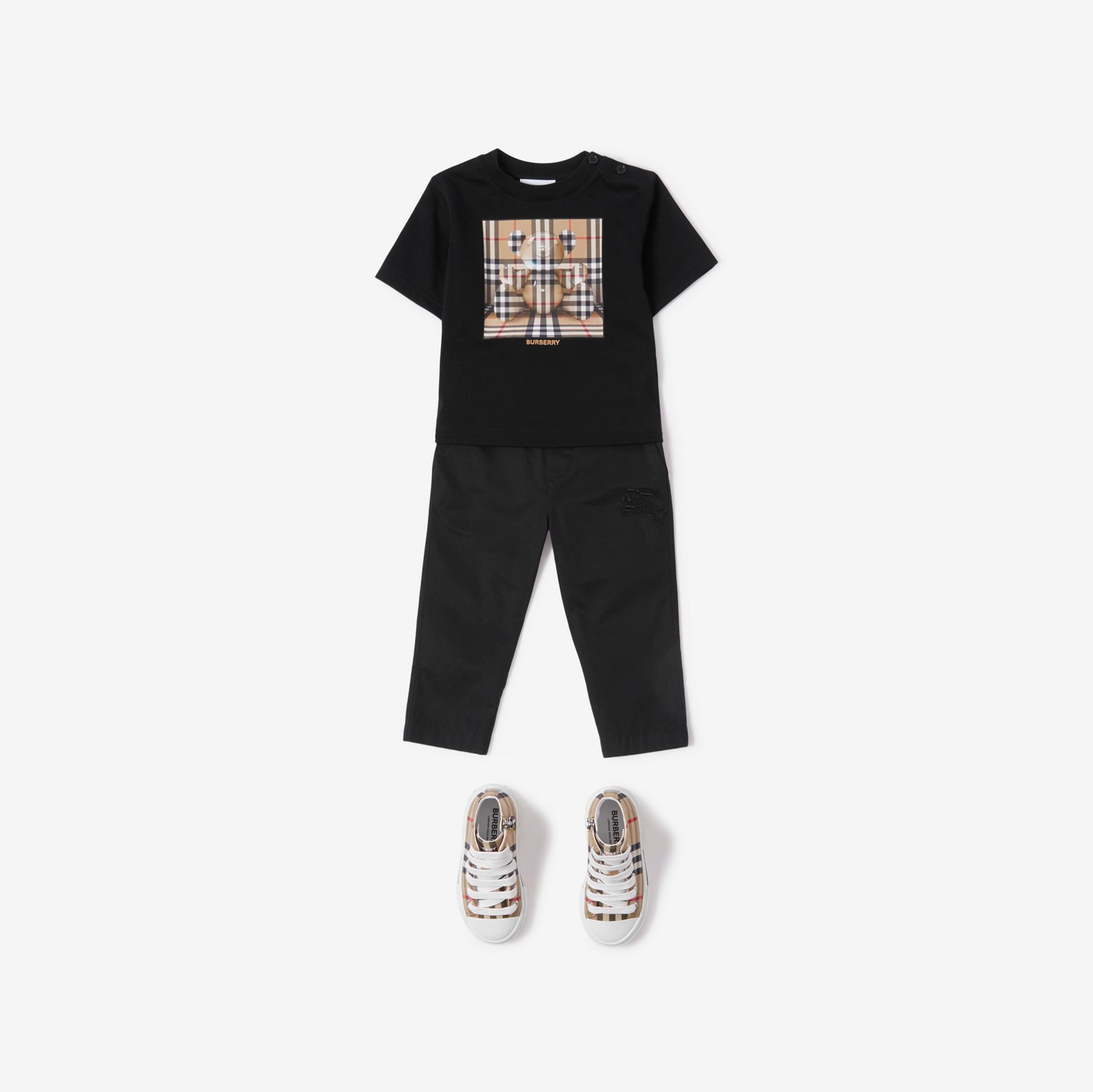토마스 베어 프린트 코튼 티셔츠 (블랙) - 아동 | Burberry®
