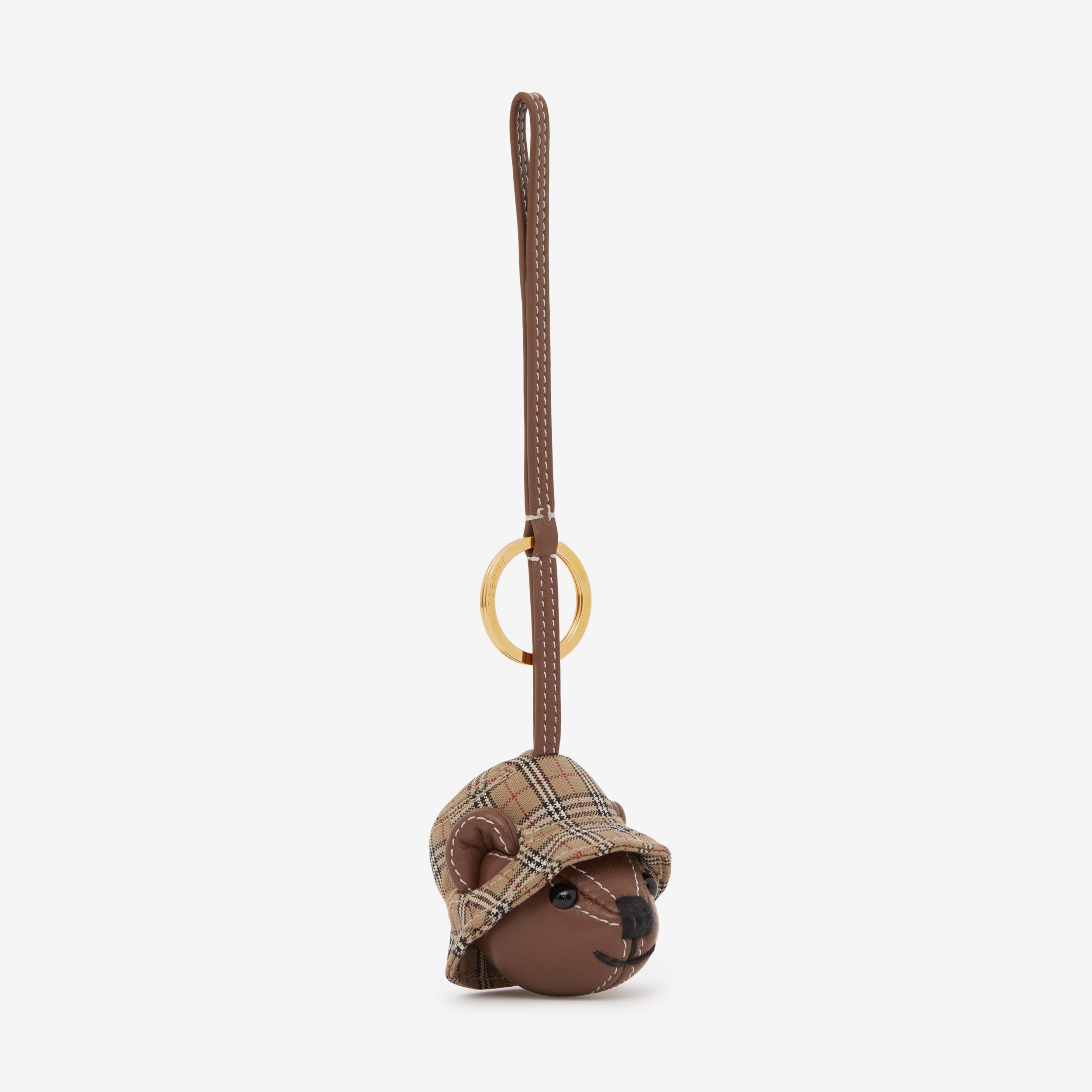 Leather Thomas Bear Charm in Check Bucket Hat in Archive Beige - Women | Burberry® Official - 3