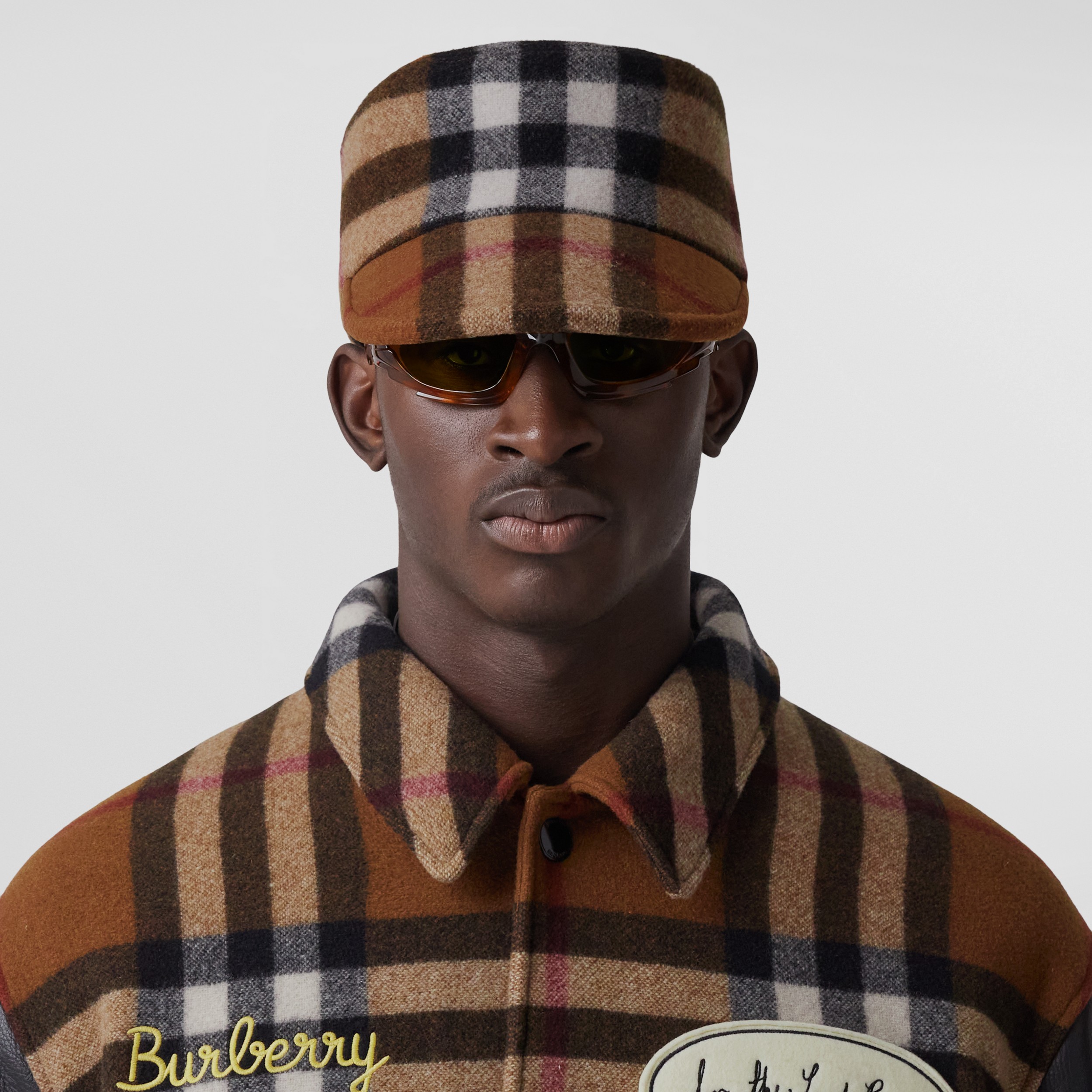 Check Technical Wool Cap in Dark Birch Brown | Burberry® Official - 2