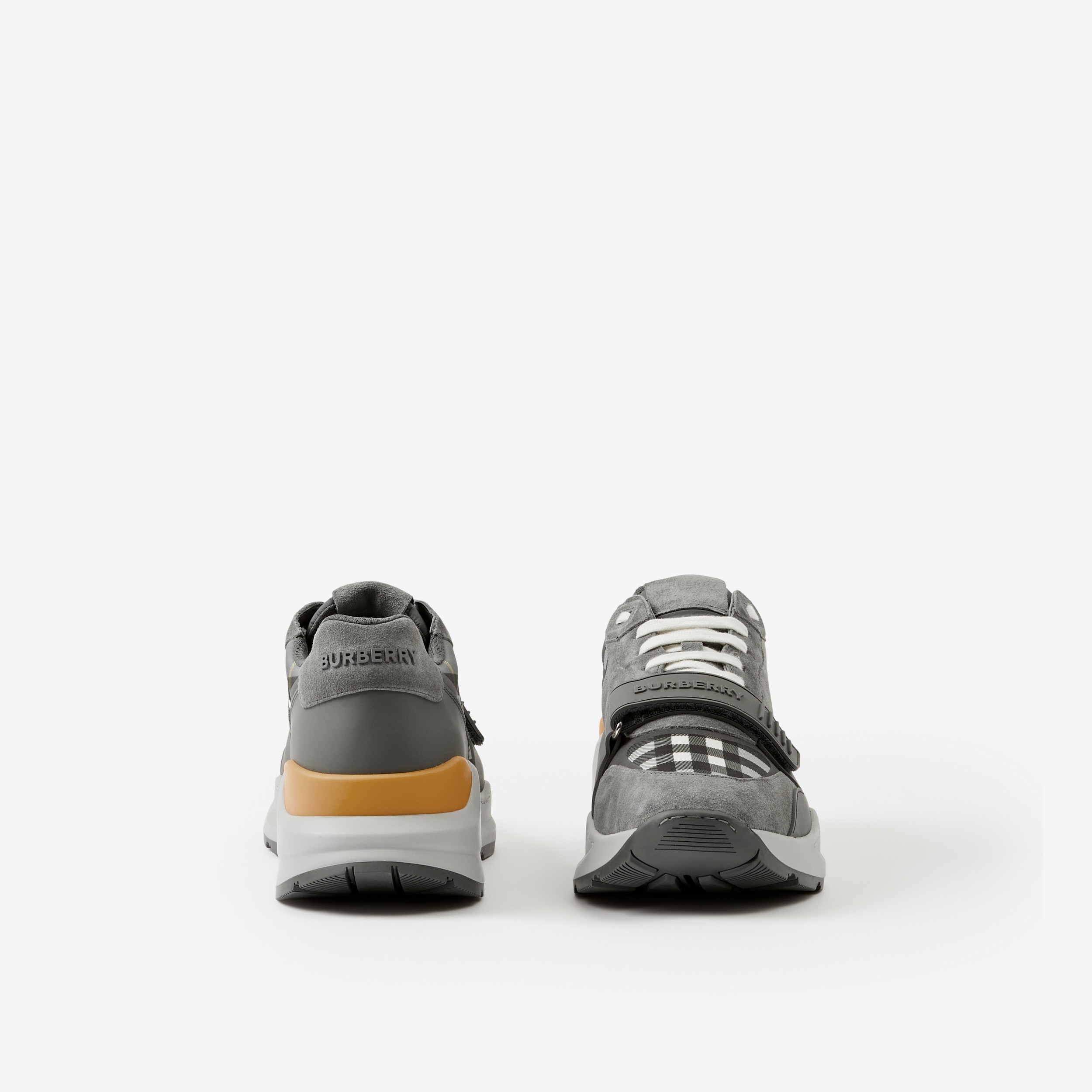 Zapatillas deportivas en tejido a cuadros, ante y piel (Gris Tormenta) - Hombre | Burberry® oficial - 4