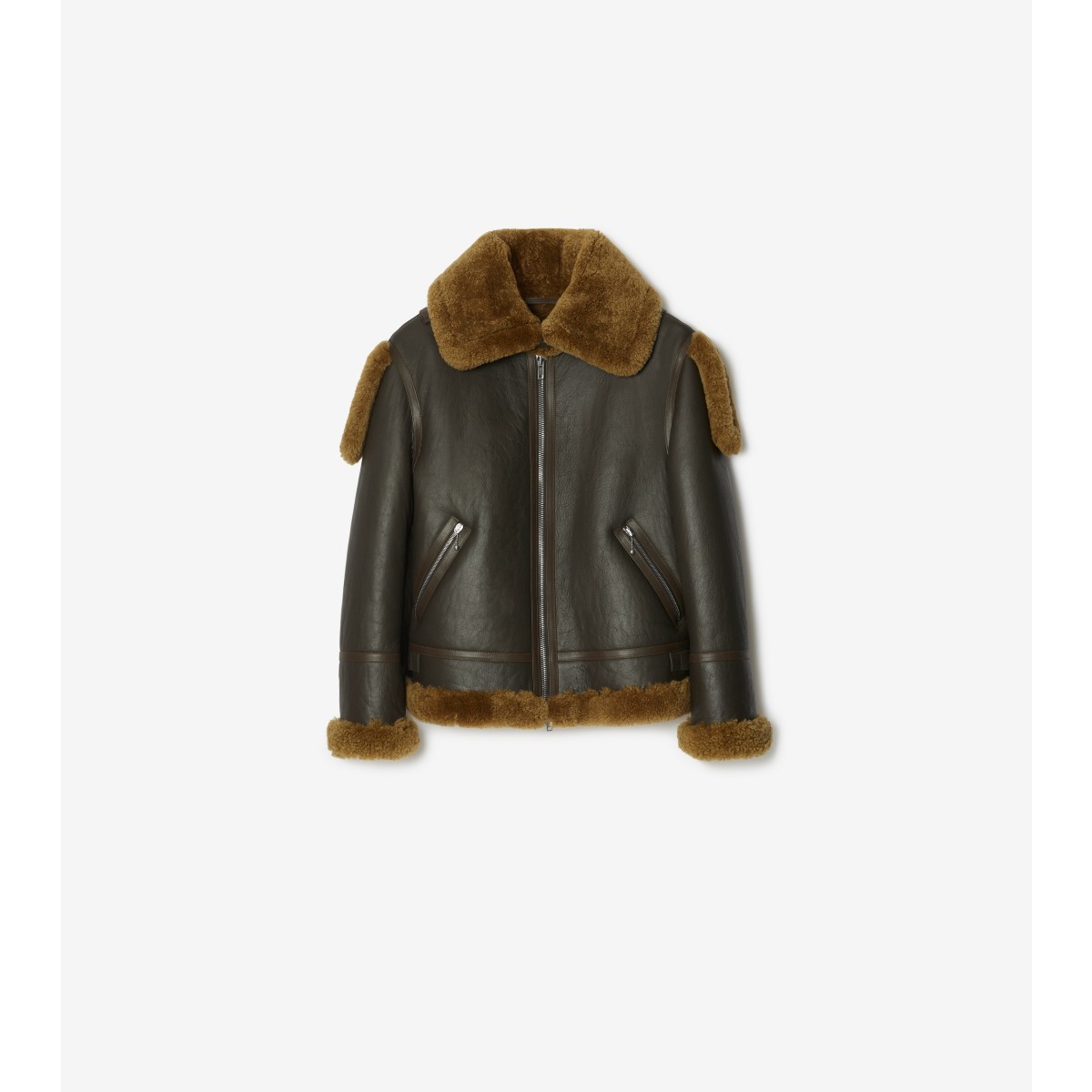 Burberry Shearling Leather Aviator Jacket In Otter