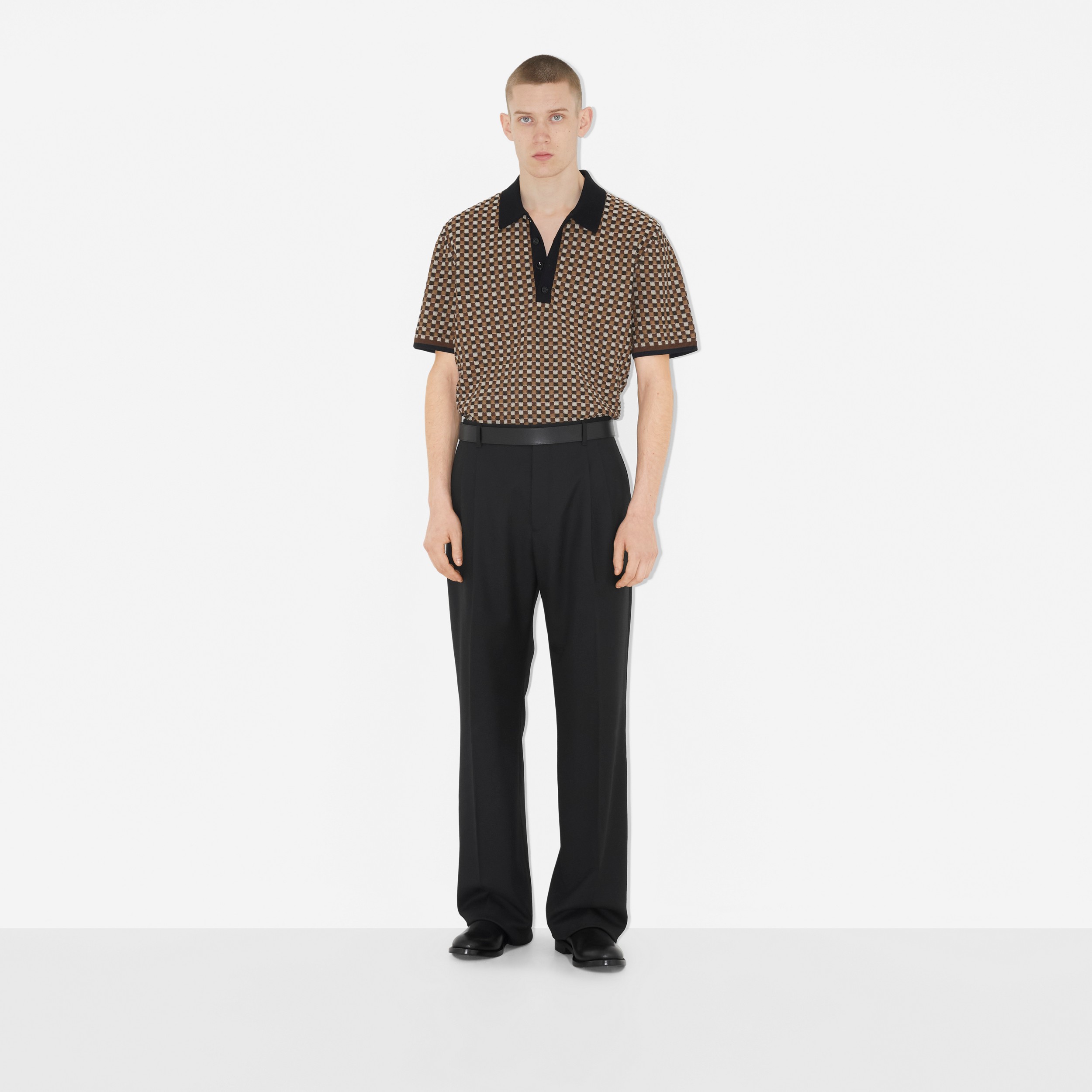 Check Cotton Blend Polo Shirt in Dark Birch Brown - Men | Burberry® Official - 2