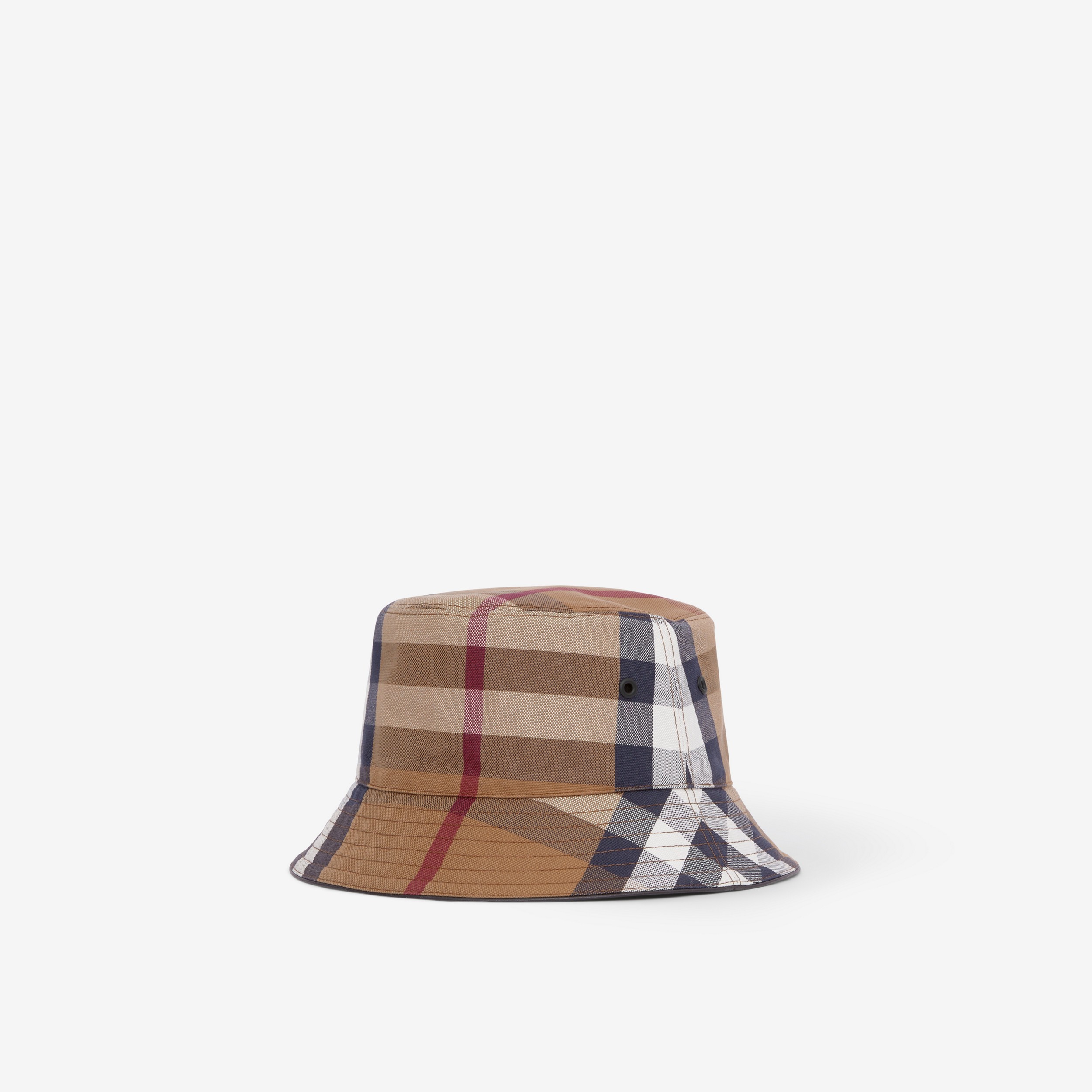 Exaggerated Check Cotton Canvas Bucket Hat in Birch Brown | Burberry® Official - 3