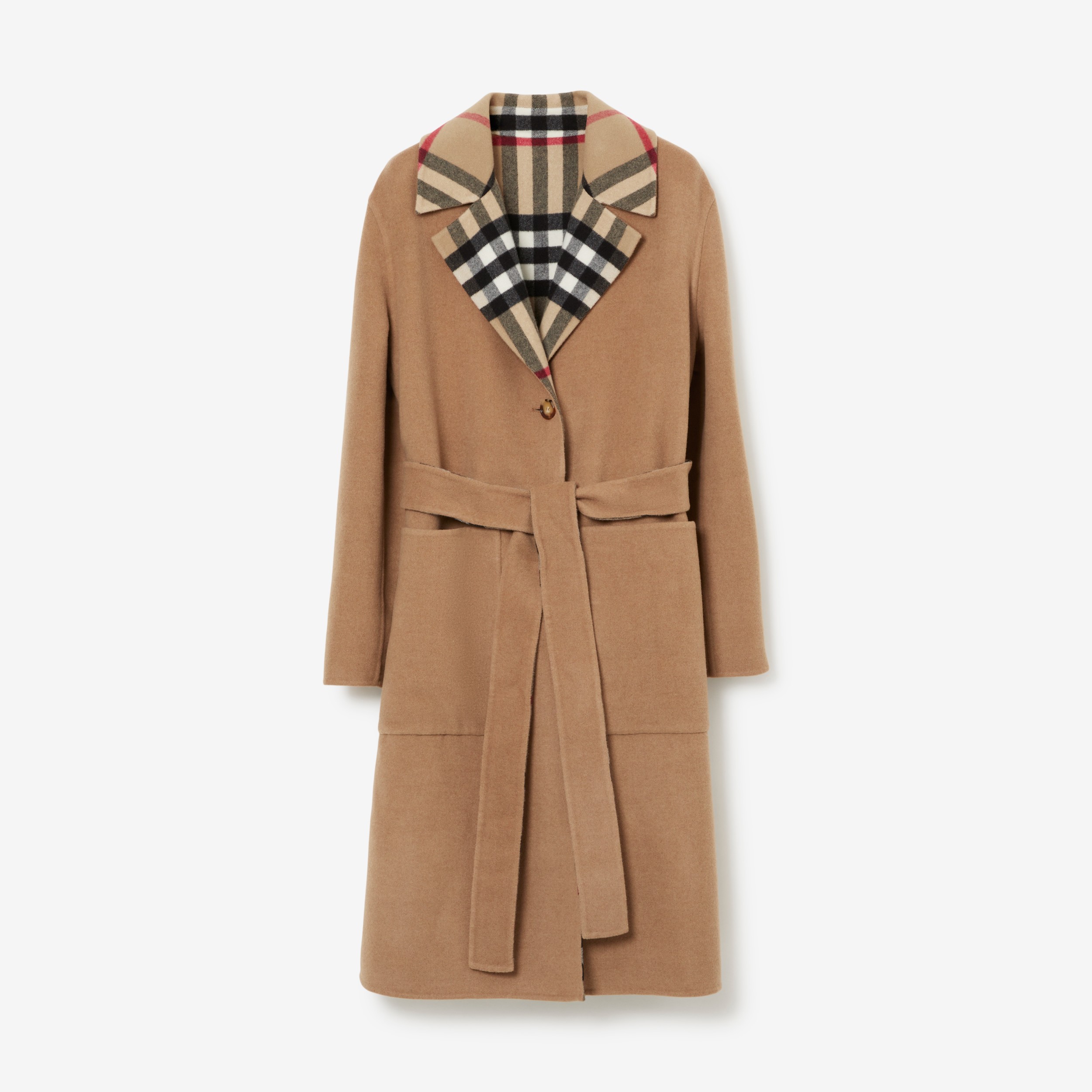 Reversible Check Wool Coat in Archive Beige - Women | Burberry® Official