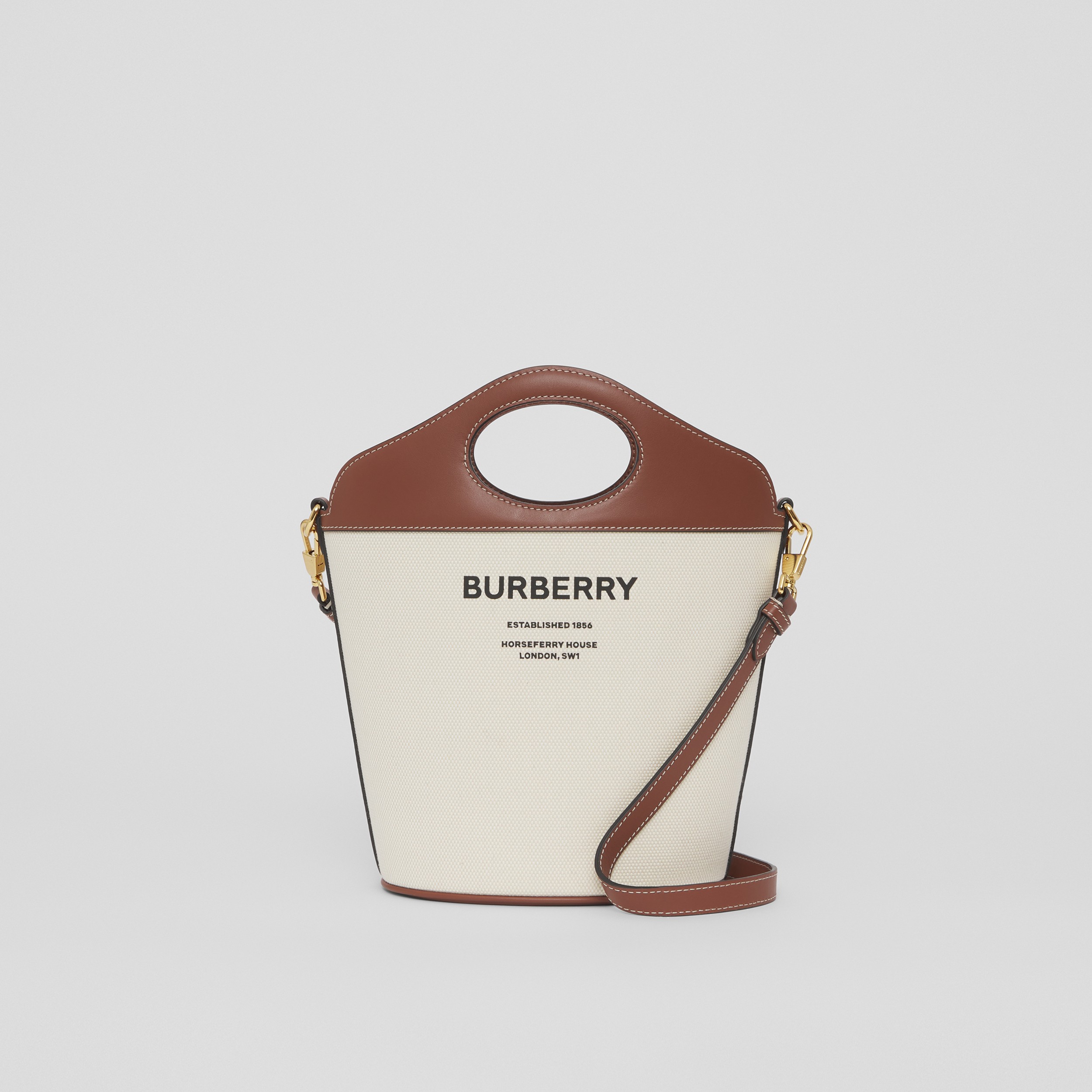 Two-tone Canvas and Leather Small Pocket Bucket Bag in Natural/tan - Women | Burberry® Official - 1