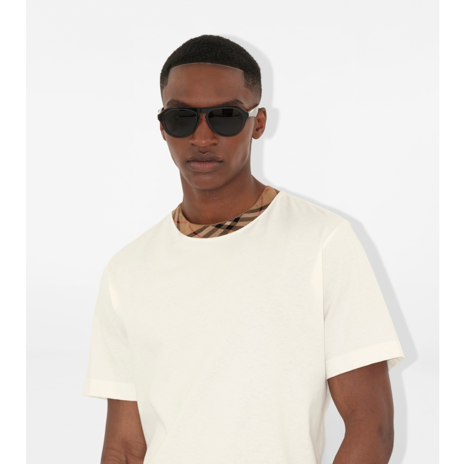 T-shirt in cotone con finiture Check