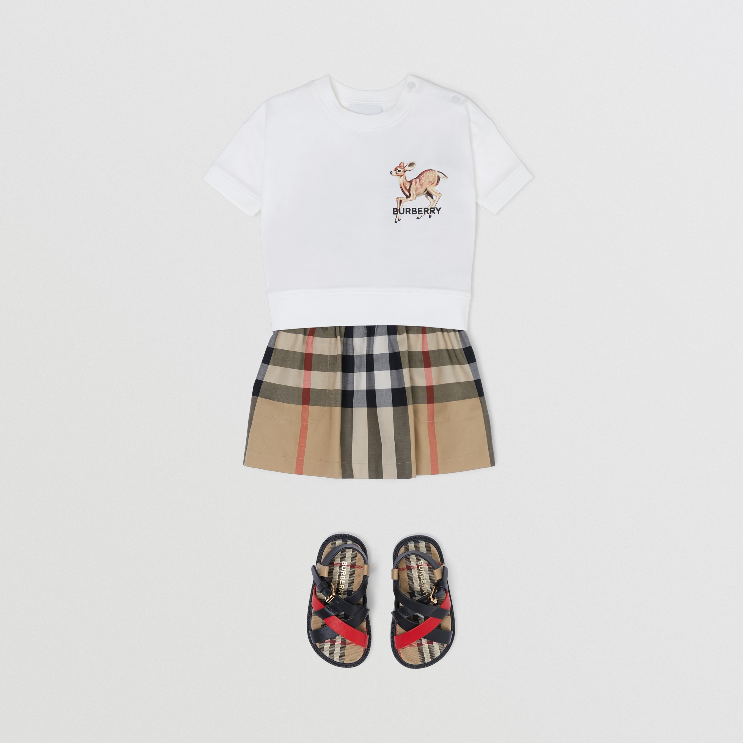 Deer Motif Cotton T-shirt in White - Children | Burberry® Official - 3