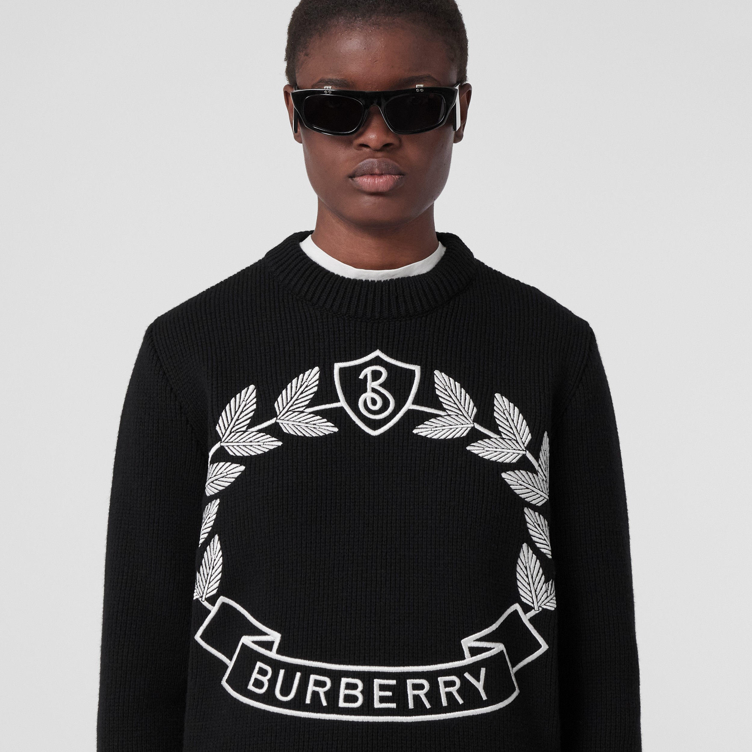 Oak Leaf Crest Wool Cashmere Sweater in Black - Women | Burberry® Official - 2