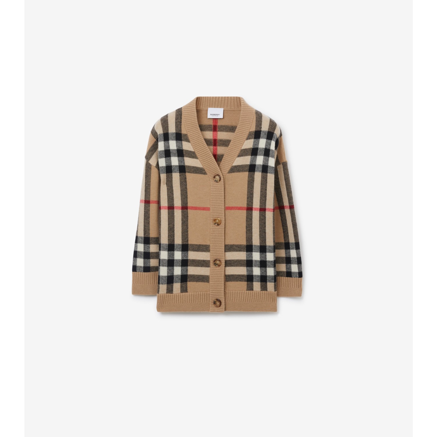 Check Wool Cashmere Cardigan in Archive beige | Burberry® Official