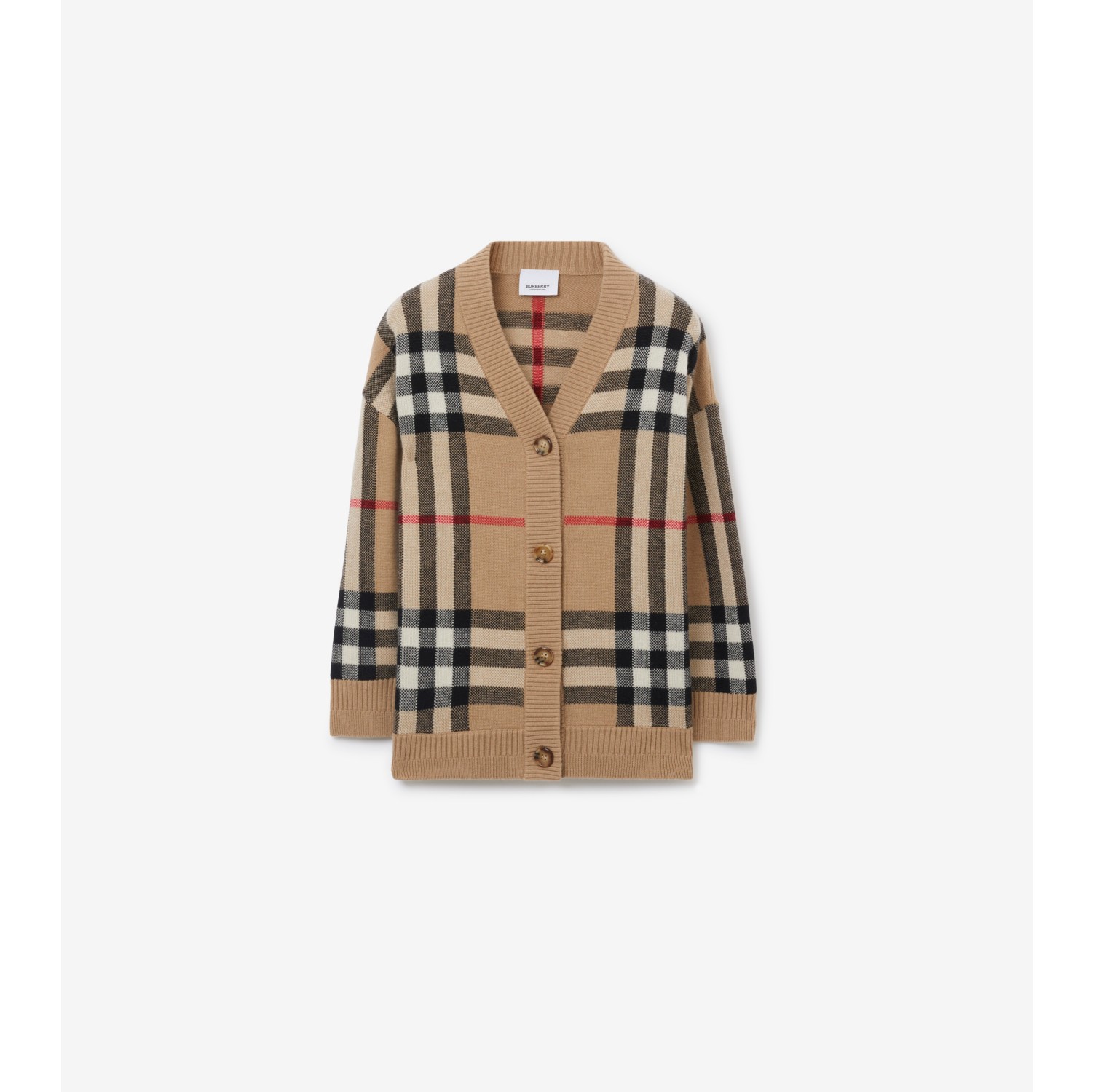 Check Wool Cashmere Cardigan in Archive beige Burberry Official