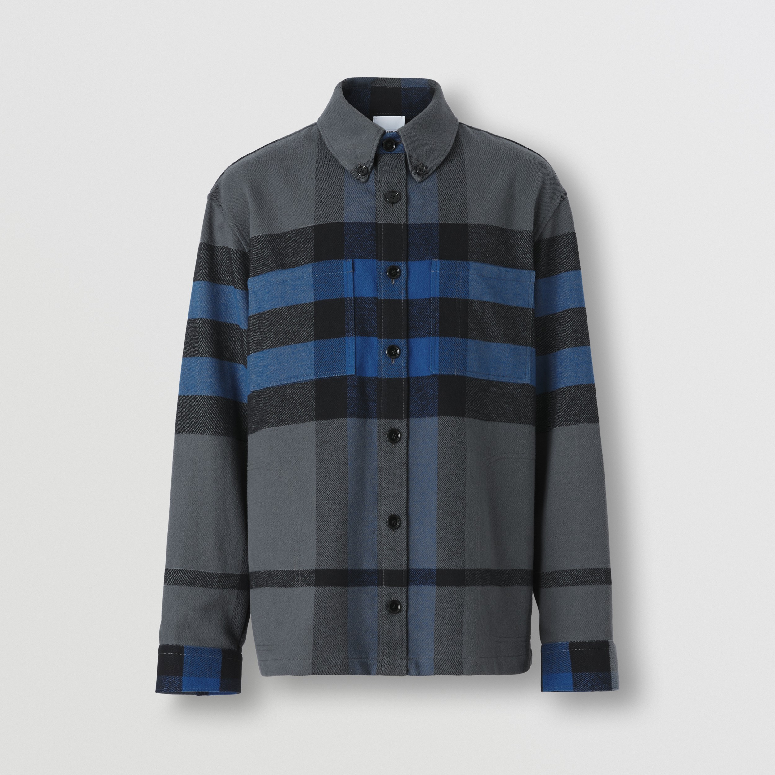 Camisa de flanela de algodão com estampa xadrez e colarinho abotoado (Azul Oceano) - Homens | Burberry® oficial - 1
