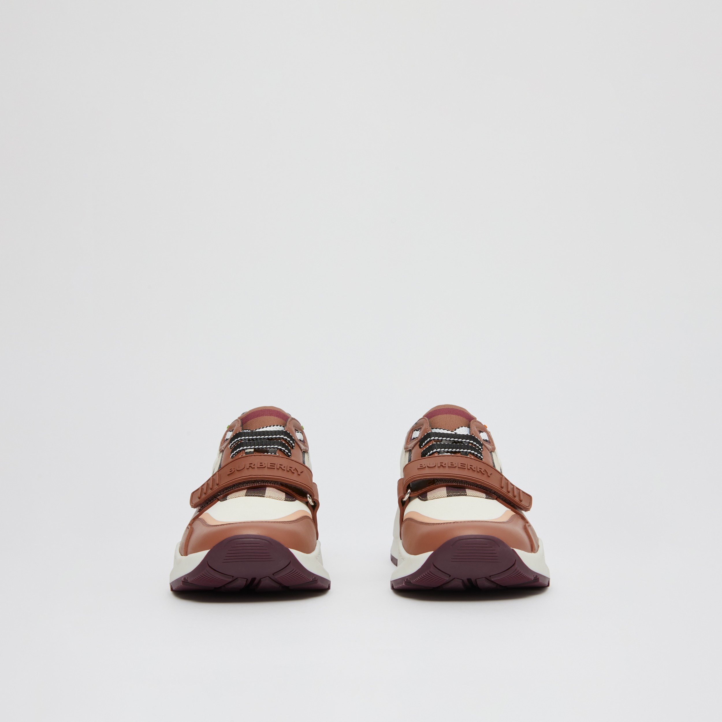 Check Cotton, Nylon and Leather Sneakers in White/birch Brown - Women | Burberry® Official - 4