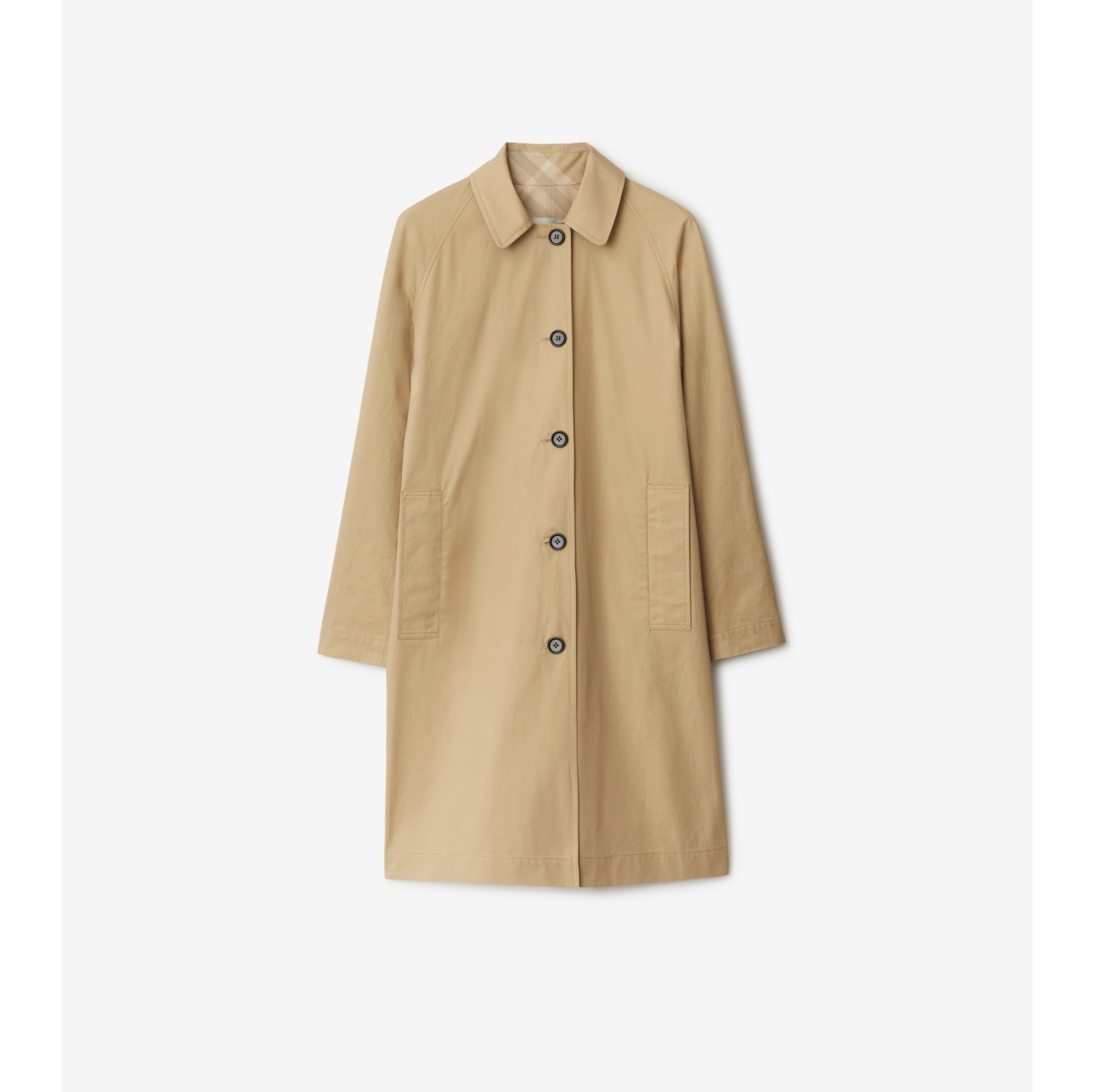 ミッドレングス リバーシブル チェック ギャバジンカーコート (フラックス) - ウィメンズ, コットンギャバジン | Burberry®公式サイト