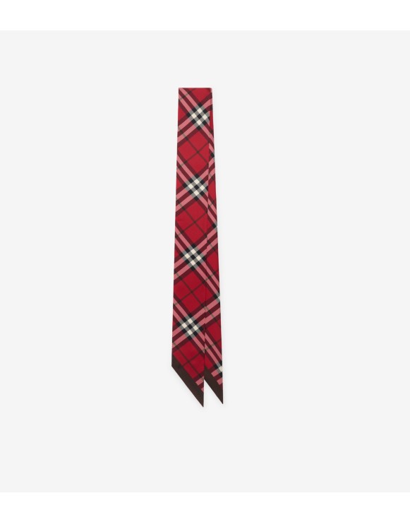 Skinny Contrast Check Silk Scarf