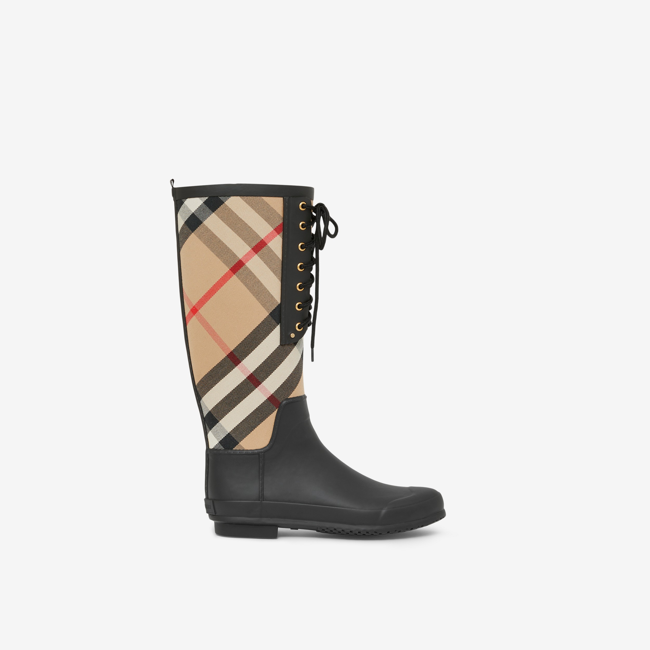 House Check Panel Rubber Rain Boots in Archive Beige - Women | Burberry® Official