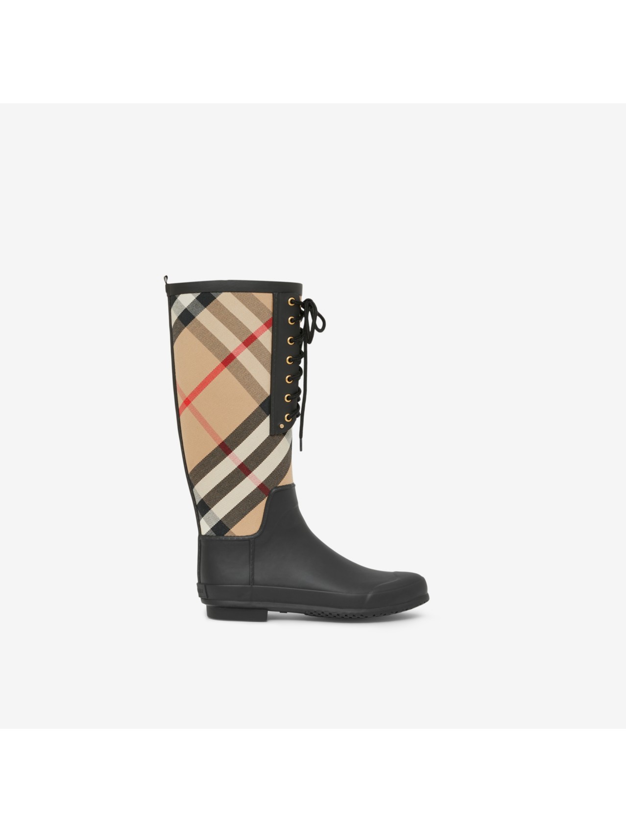 Strap Detail House Check and Rubber Rain Boots in Black/archive Beige -  Women | Burberry® Official