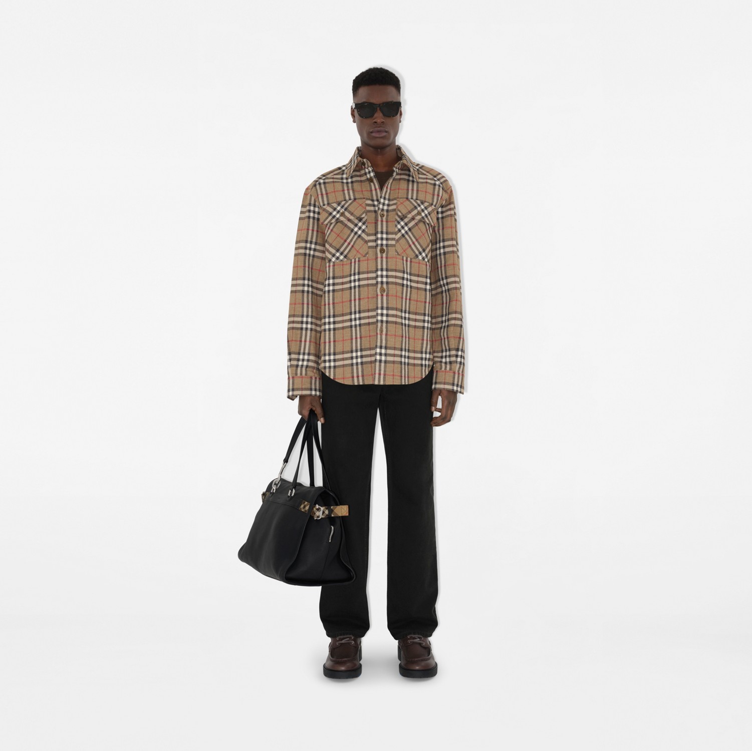 Oversized Fit Check Cotton Linen Shirt in Nut - Men Oversized Fit Check Cotton Linen Shirt in Nut - Men