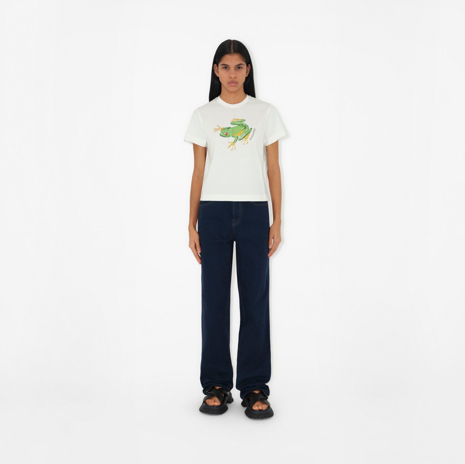 Kastiges Baumwoll-T-Shirt mit Froschmotiv und Kristallen