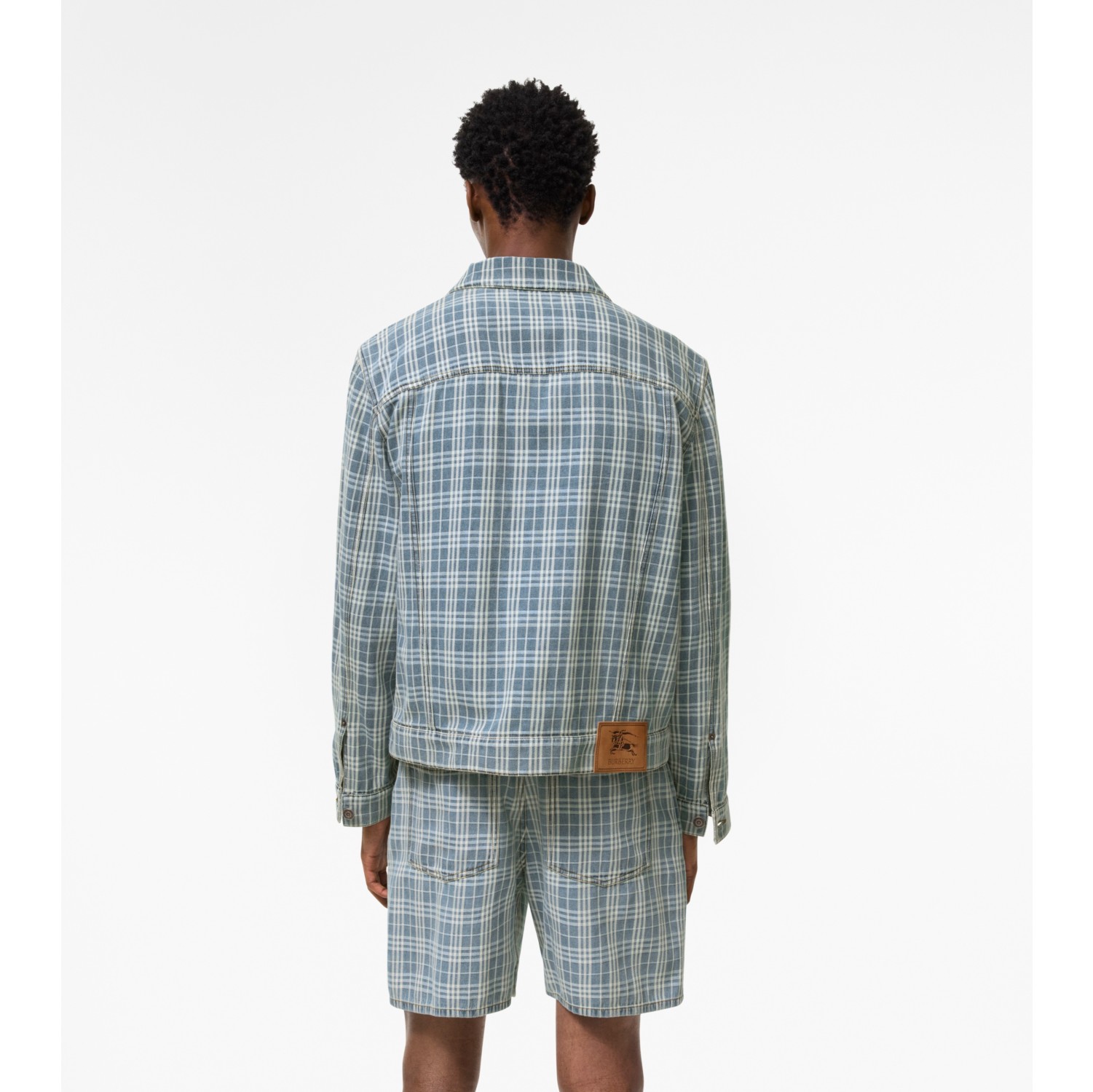 Check Denim Jacket in Light indigo blue - Men, Cotton | Burberry