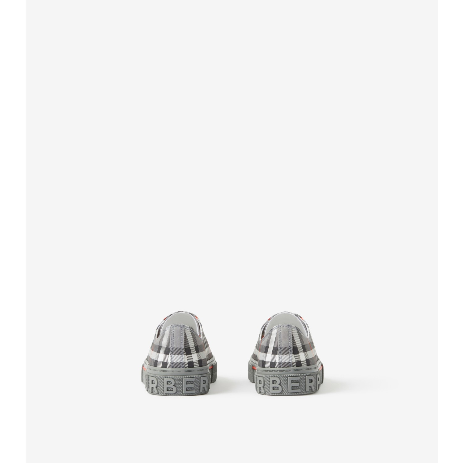 Check Cotton Sneakers in Cool Charcoal Grey - Children | Burberry® Official