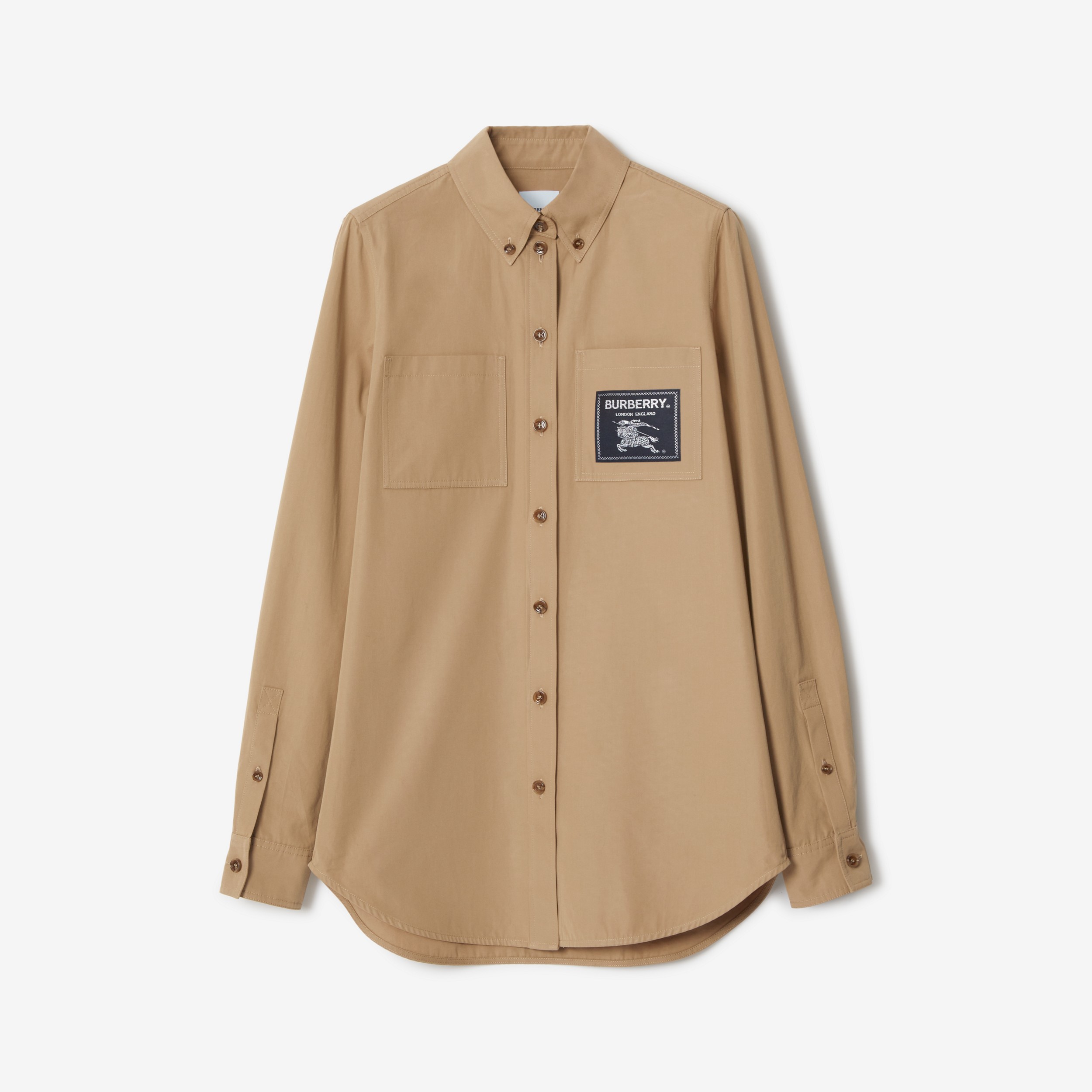 Camisa de algodão com etiqueta Prorsum (Camel) - Mulheres | Burberry® oficial - 1