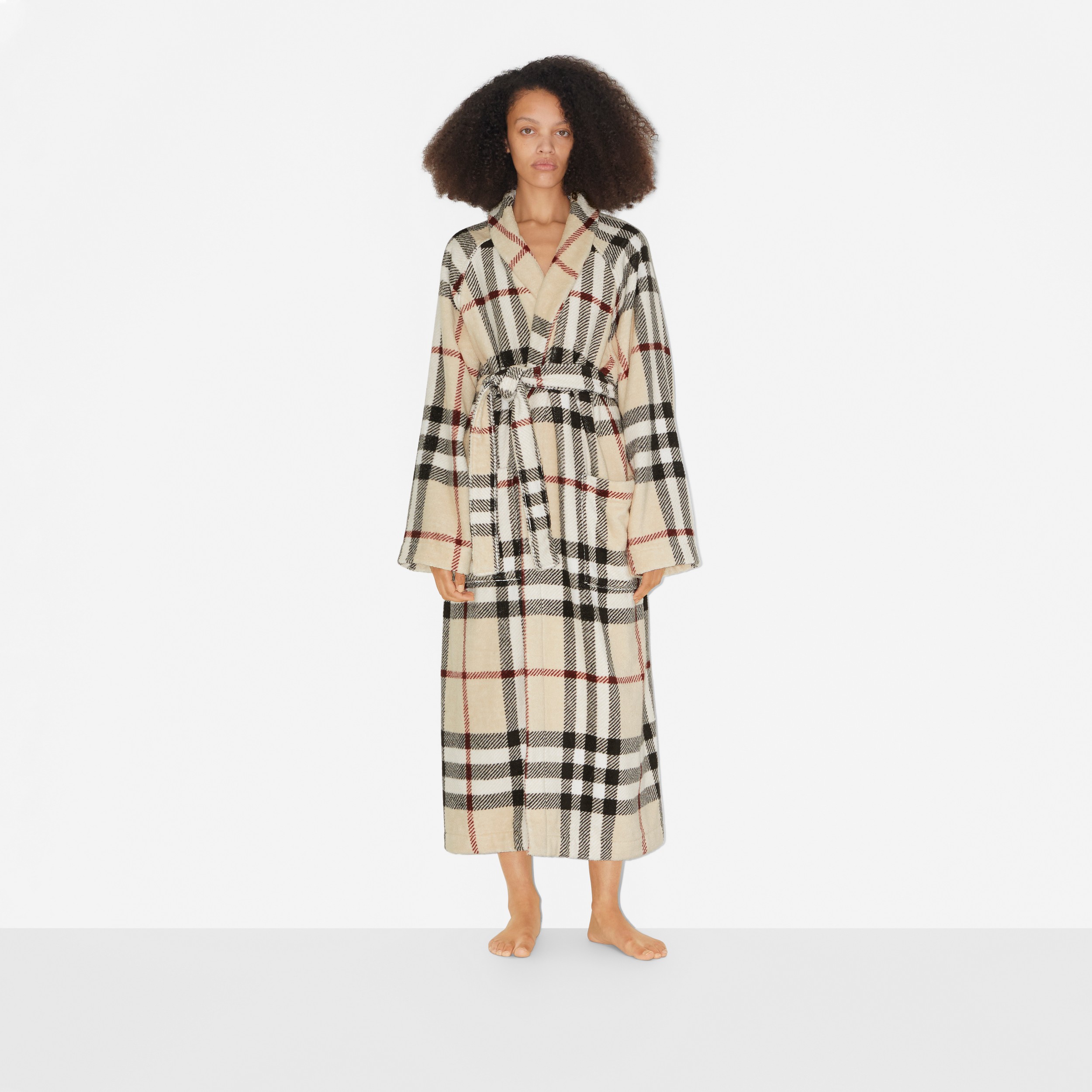 Check Cotton Robe in Stone | Burberry® Official - 2