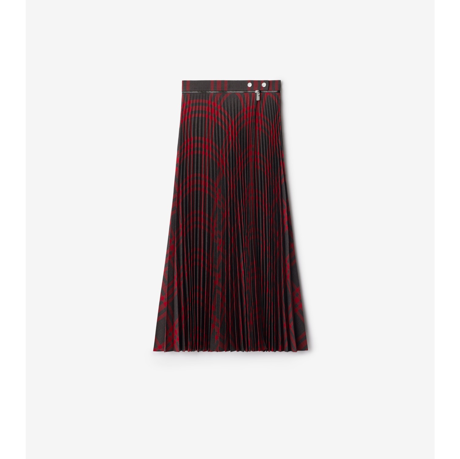 Pleated Check Wool Blend Skirt