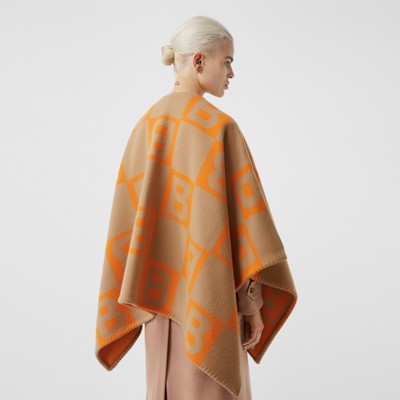 B Motif Merino Wool Cashmere Cape In Orange - Women | Burberry United ...