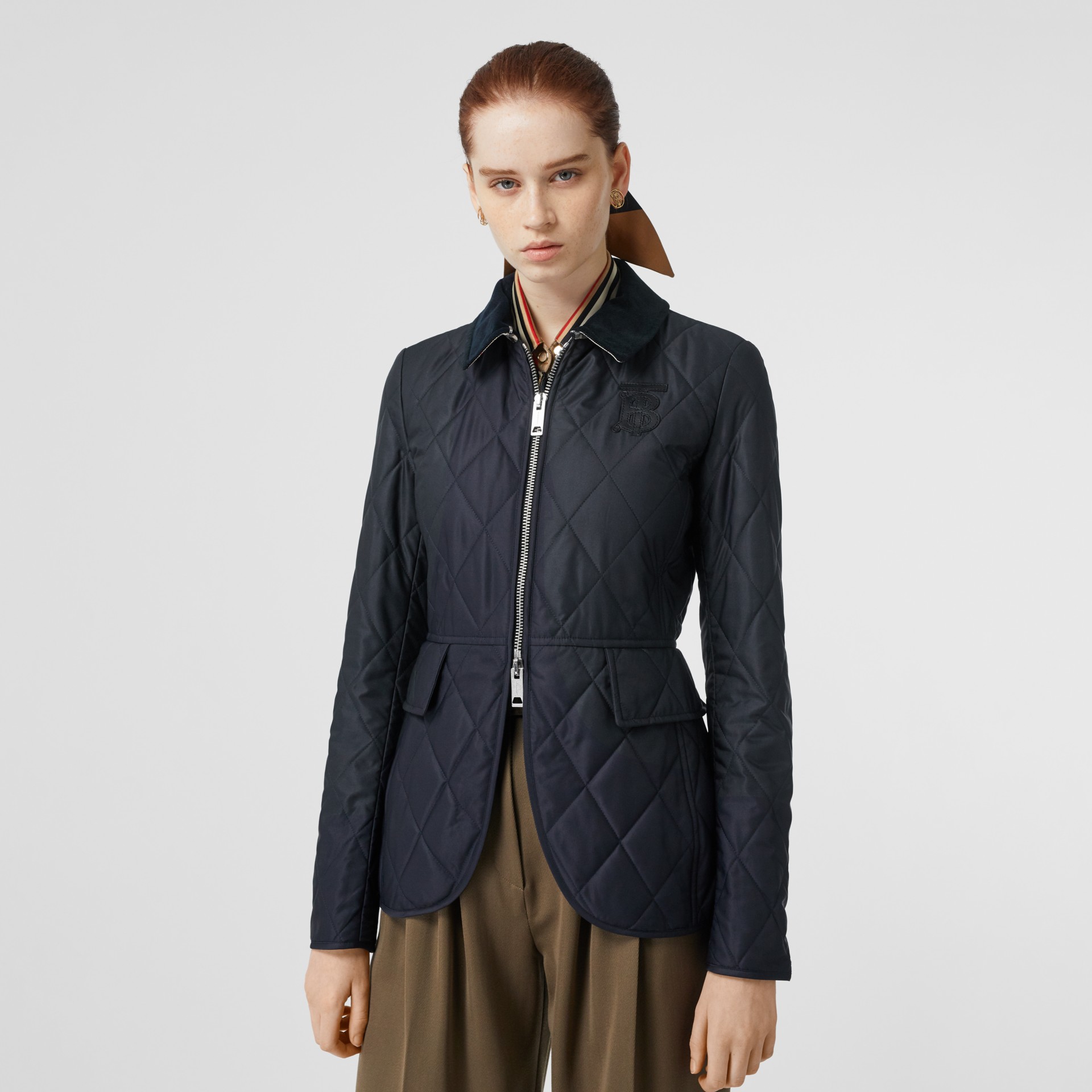 Monogram Motif Quilted Riding Jacket in Navy - Women | Burberry United ...