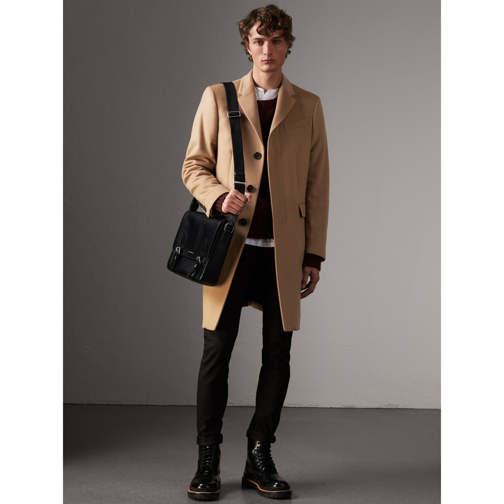 Medium London Leather Messenger Bag in Black Men Burberry United States