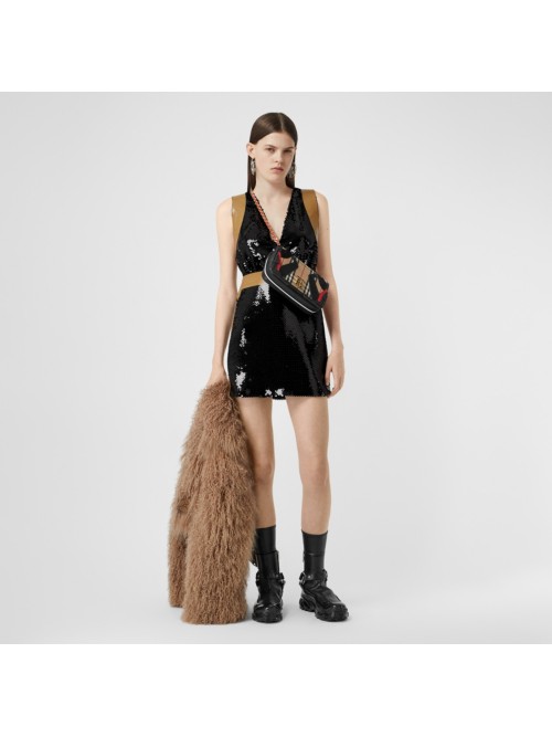Burberry Oana Tape-trimmed Sequined Crepe Mini Dress In Black