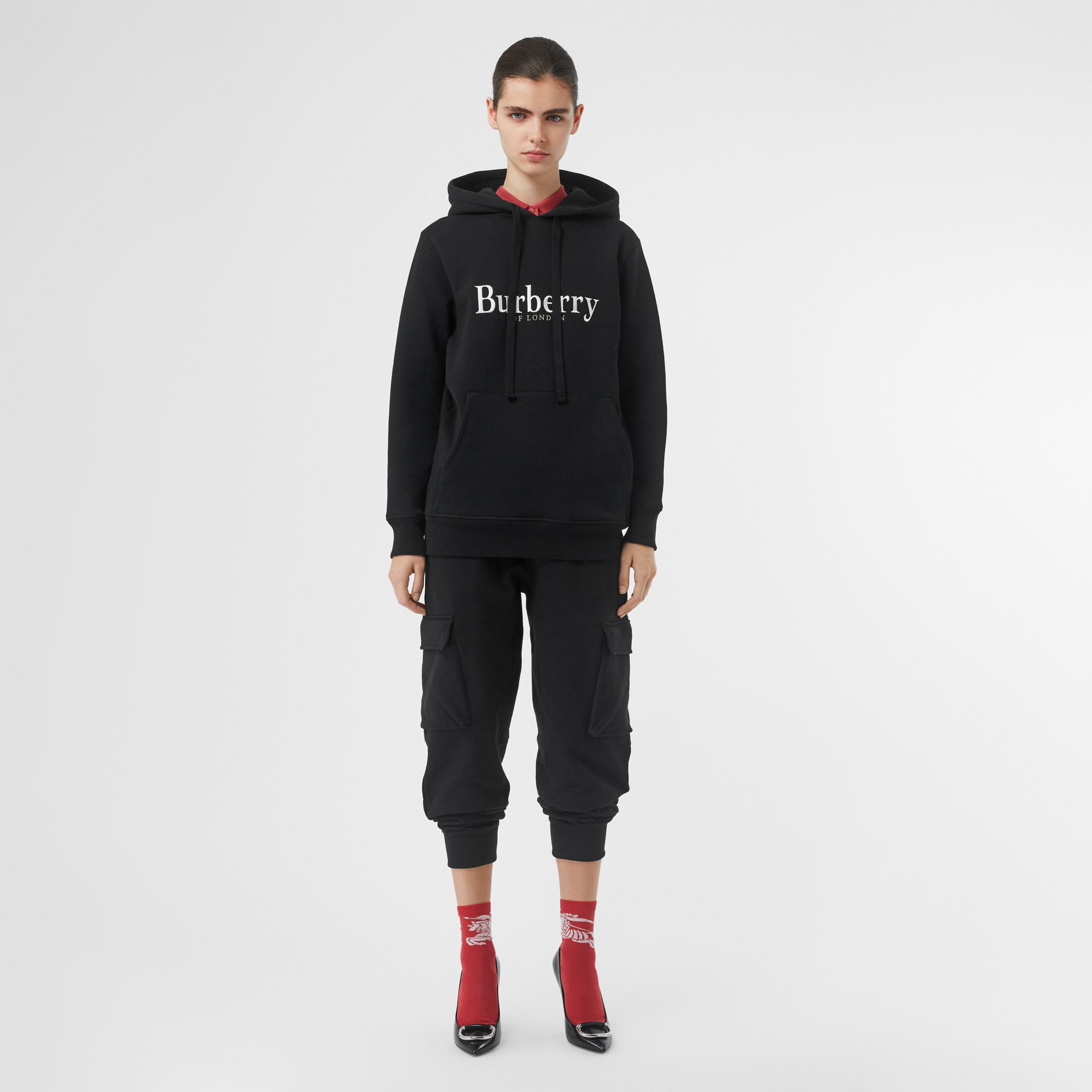 Embroidered Logo Jersey Hoodie in Black - Women | Burberry United States