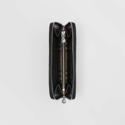 vintage check and leather zip card case