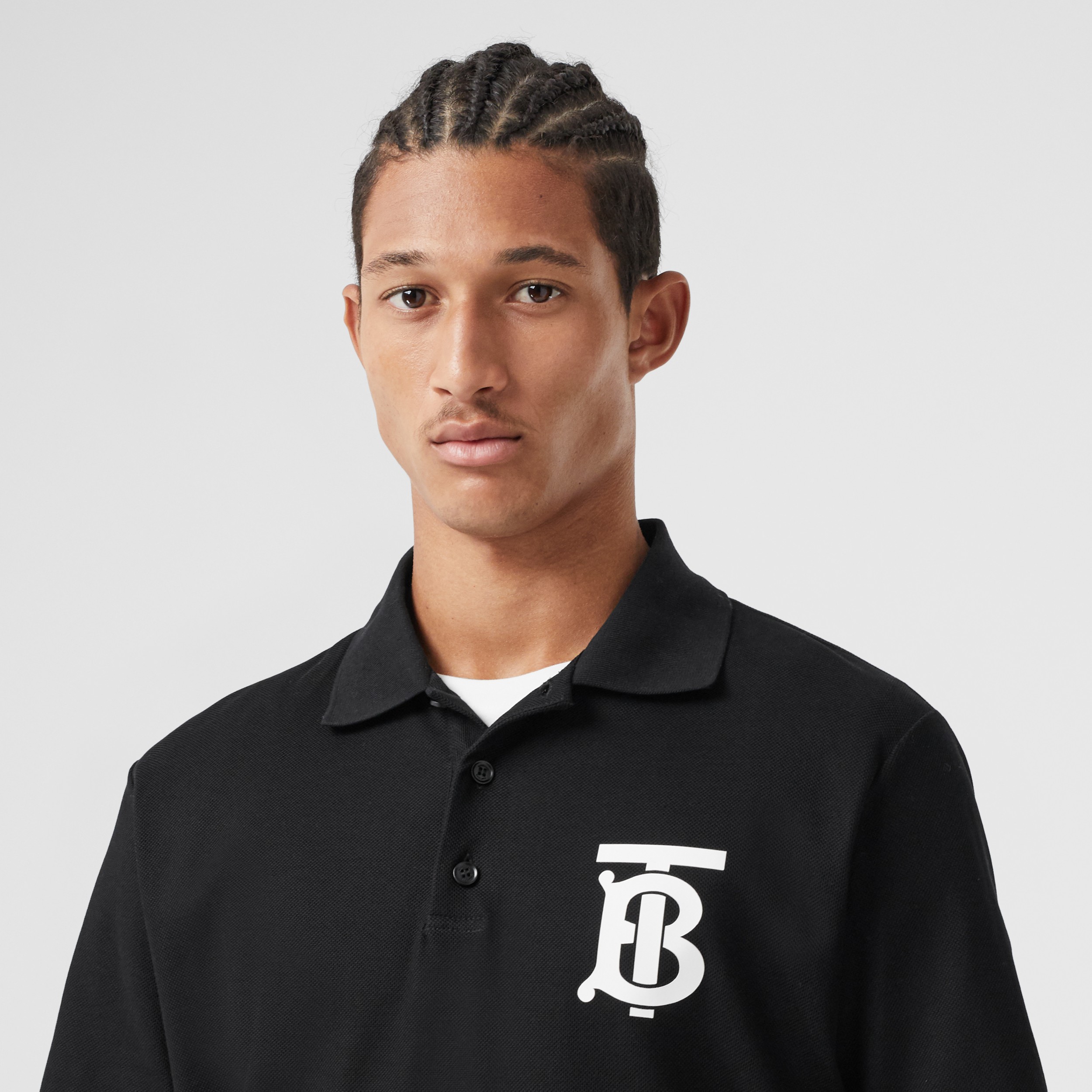 Monogram Motif Cotton Piqué Oversized Polo Shirt in Black - Men ...