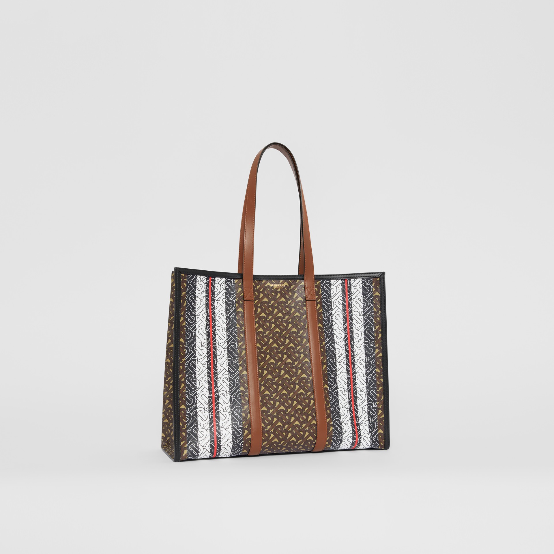 Small Monogram Stripe E-canvas Tote Bag in Bridle Brown - Women | Burberry Hong Kong S.A.R