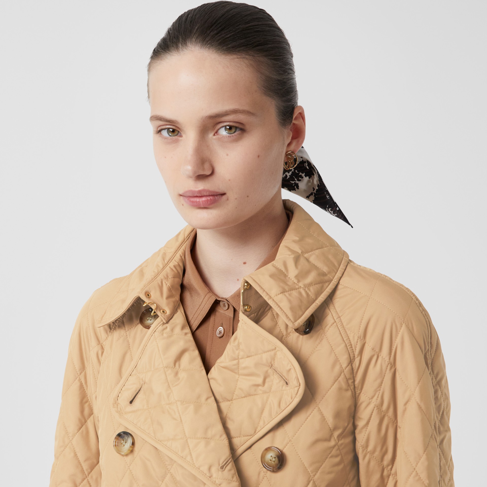 Diamond Quilted Double-breasted Coat in Biscuit - Women | Burberry Canada