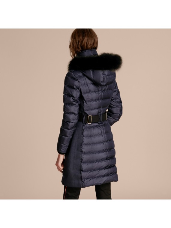Down-filled Coat with Fur-trimmed Hood Navy | Burberry