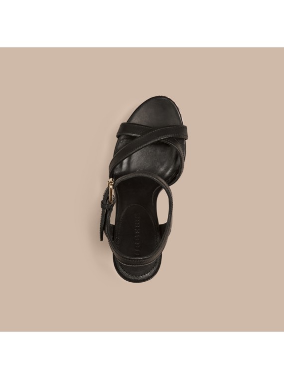 leather platform wedges with thin straps