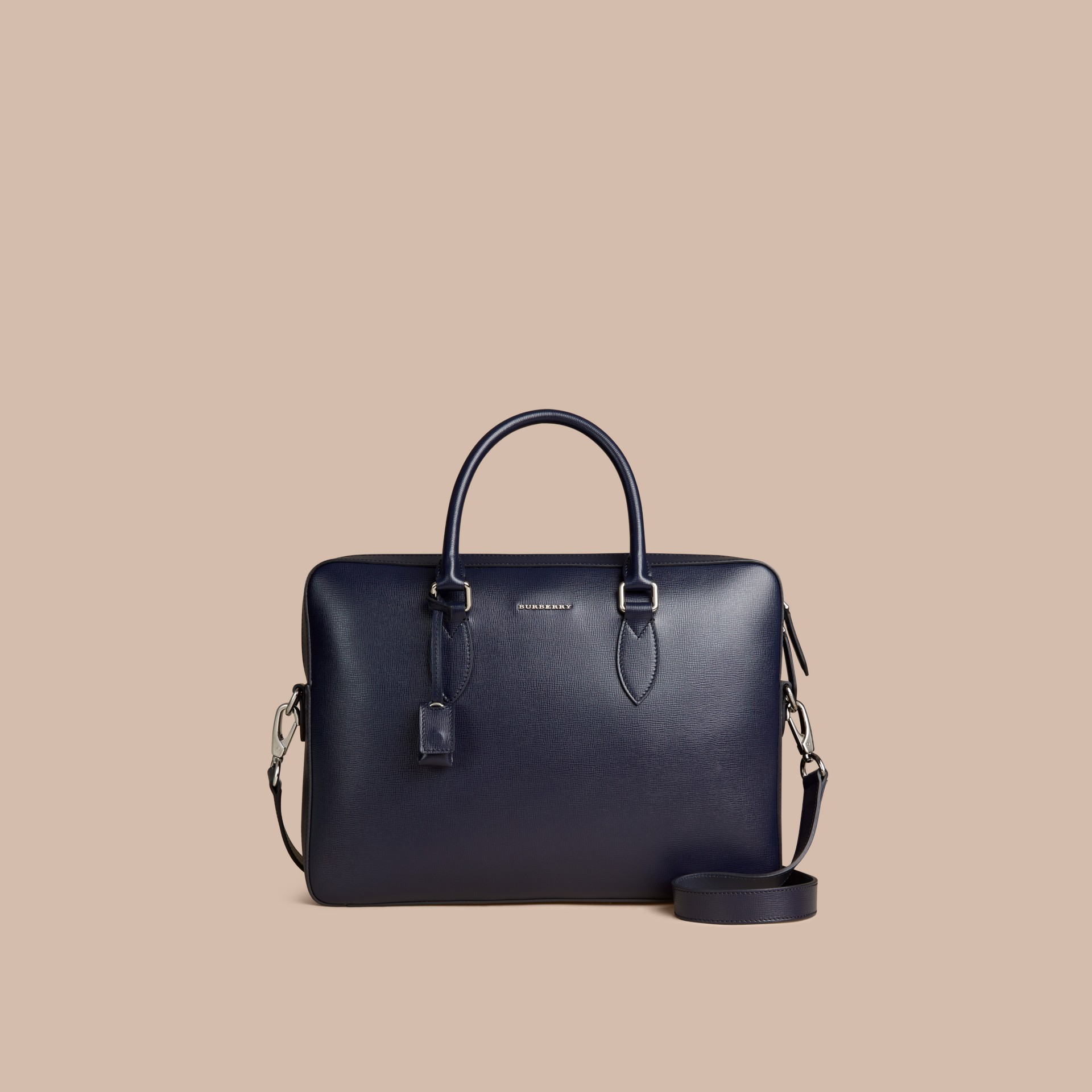 London Leather Briefcase in Dark Navy Men Burberry United States
