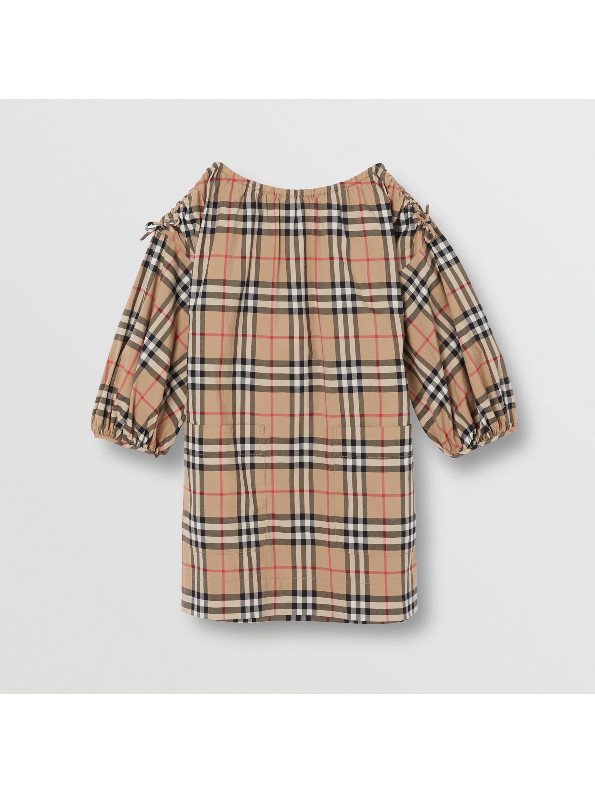 缩褶衣袖 vintage 格纹棉质连衣裙 产品图片01