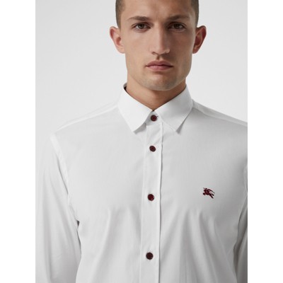 contrast button stretch cotton shirt