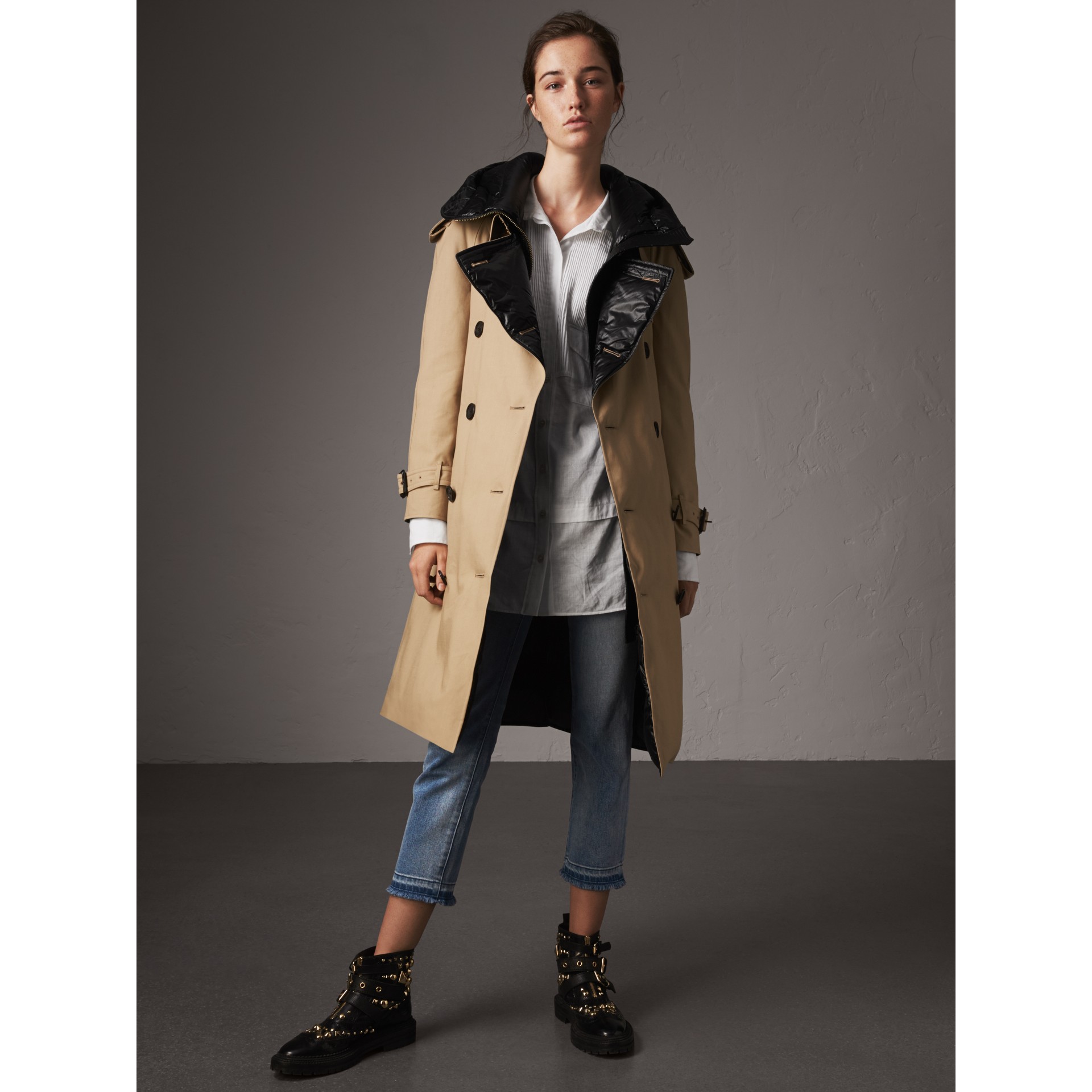 Reversible Down-filled Cotton Gabardine Trench Coat in Honey - Women | Burberry