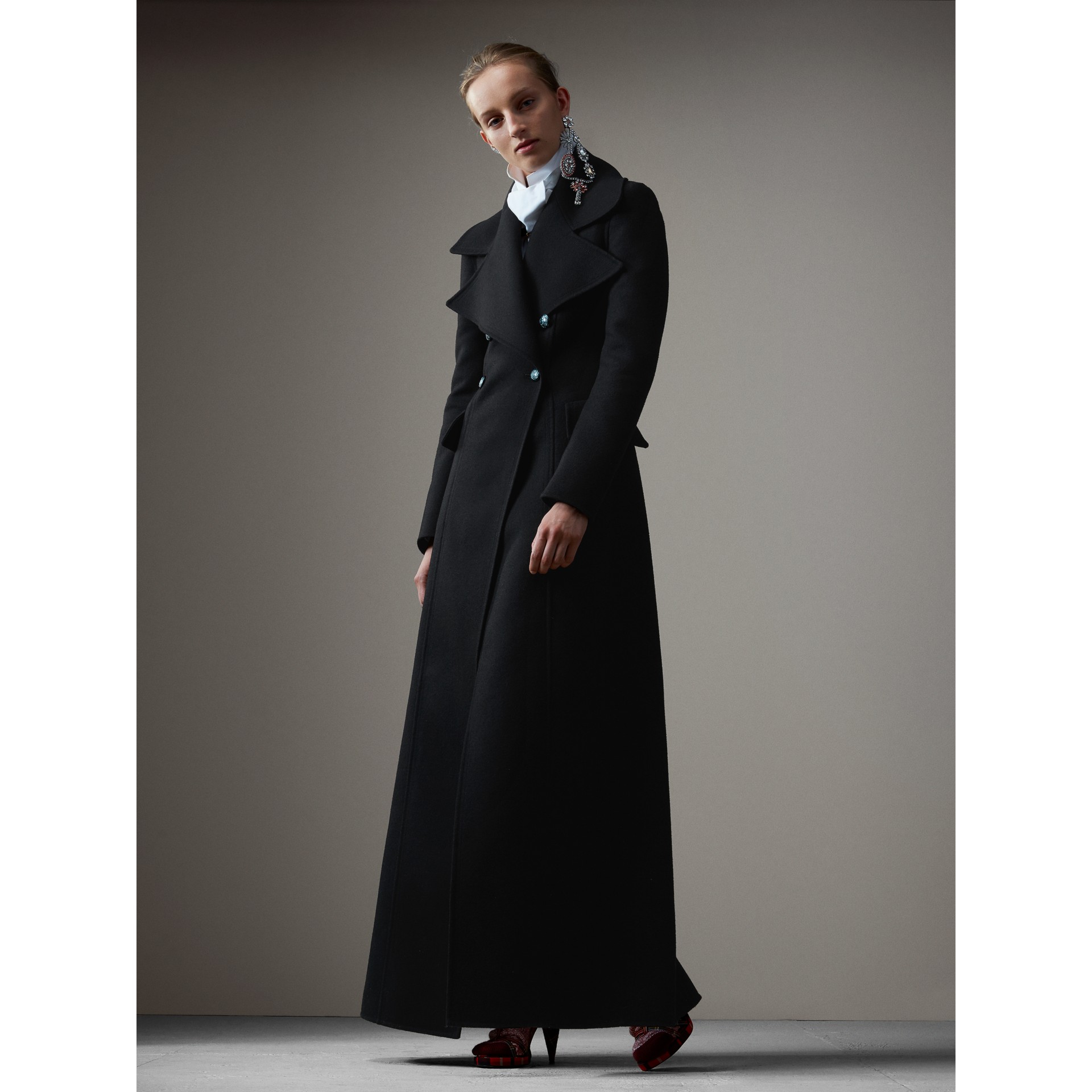 Felted Wool Fulllength Tailored Coat in Black Women Burberry