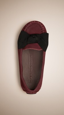 Deep burgundy Bow Detail Nubuck Loafers - Image 1